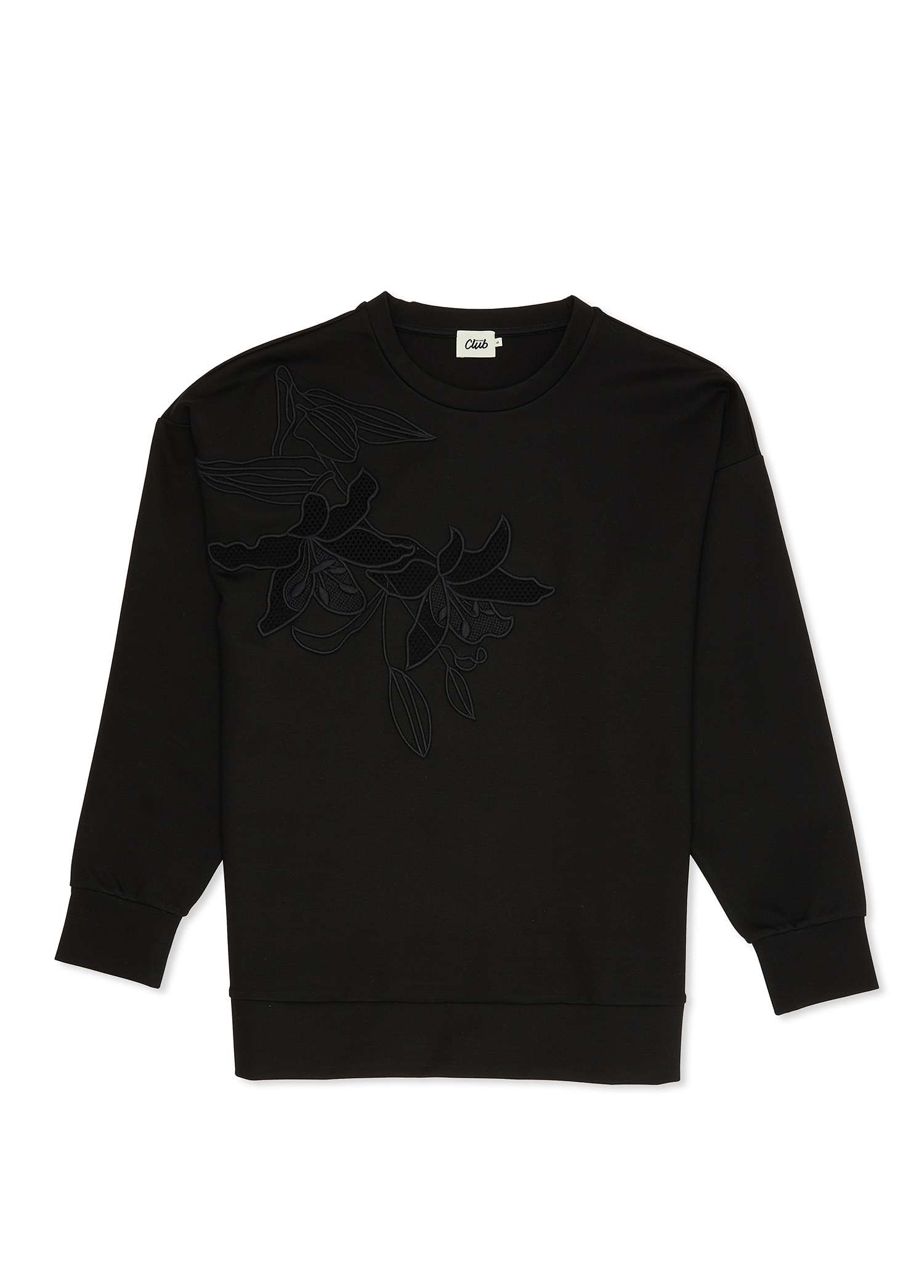 Siyah Çiçek Nakışlı Sweatshirt_6