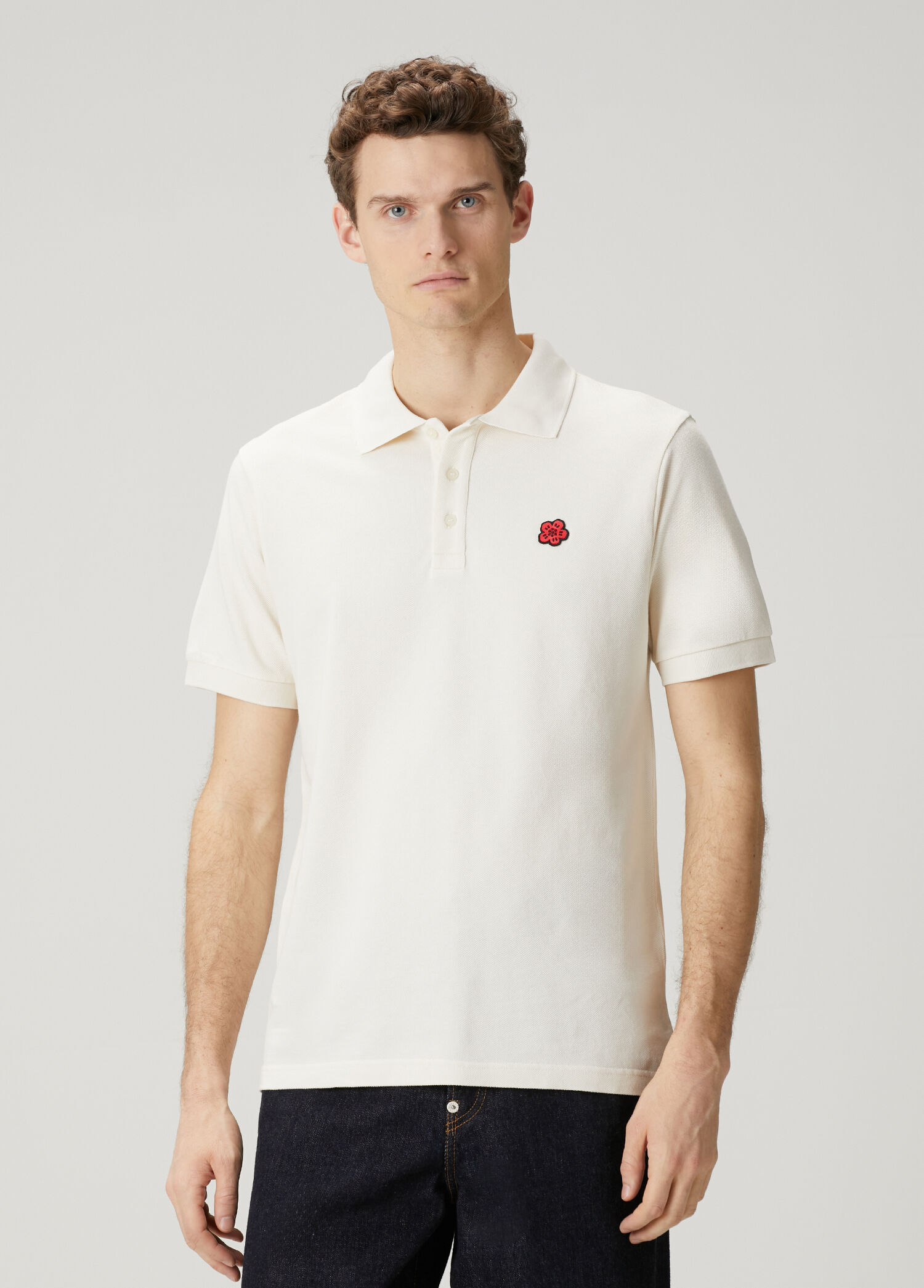 Slim Fit Boke Flower Ekru Polo Yaka T-shirt