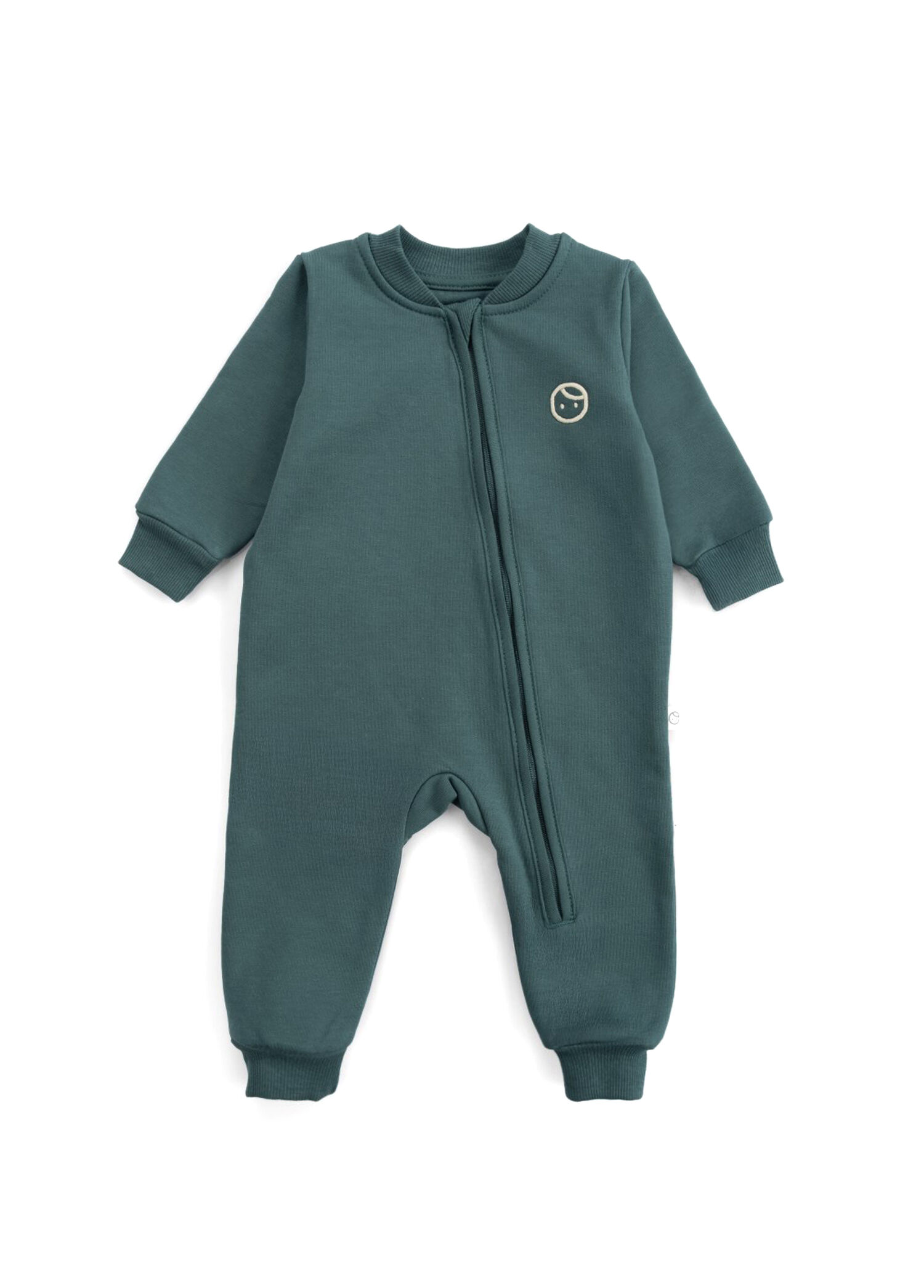 Yeşil Organik Pamuklu Fermuarlı Unisex Bebek Tulum