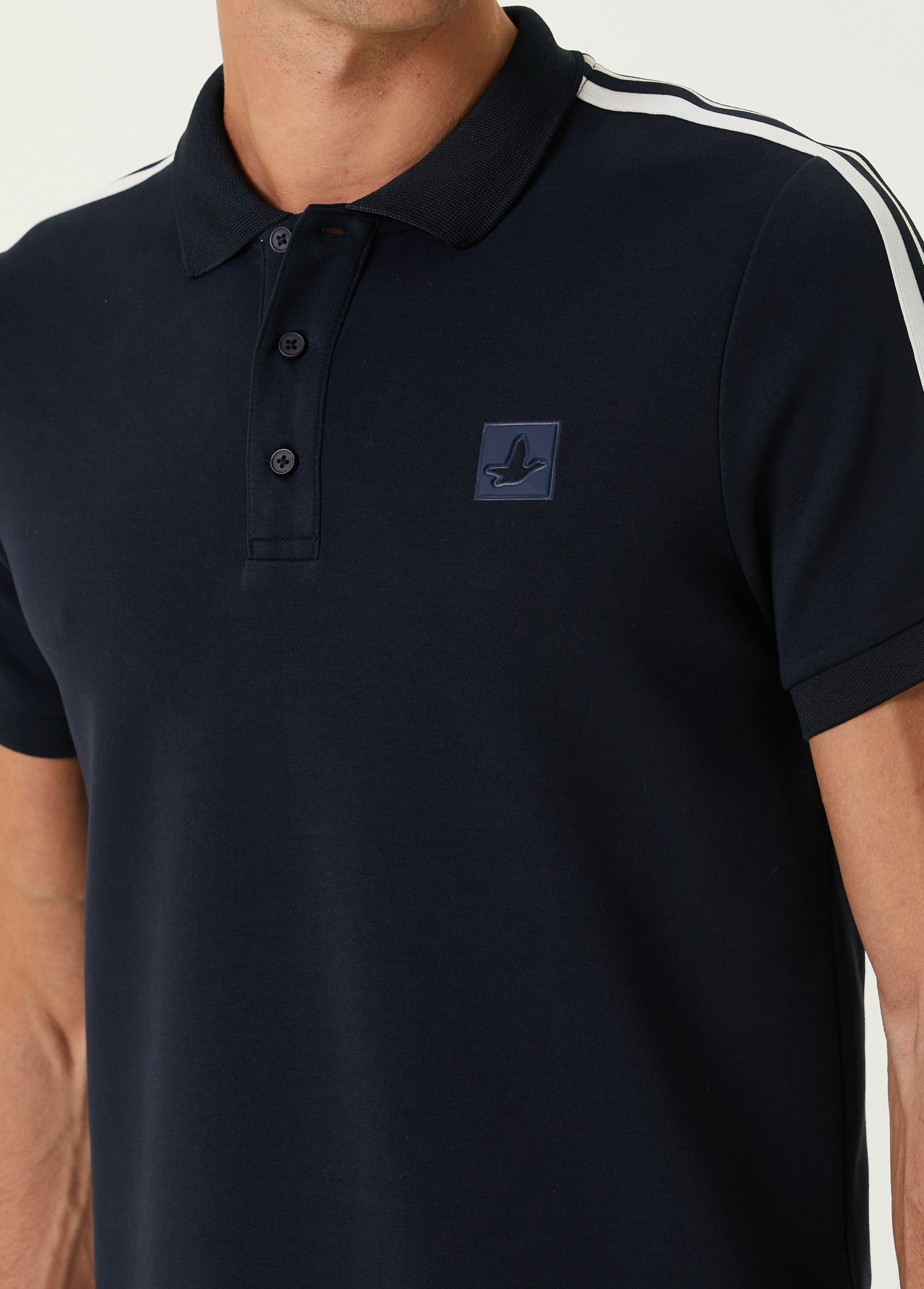 Lacivert Şerit Detaylı Polo T-shirt_5