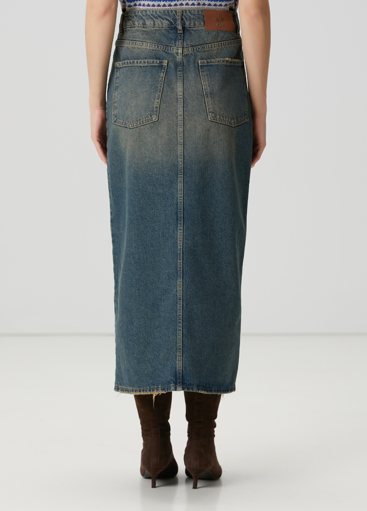 Mavi Midi Denim Kalem Etek_4