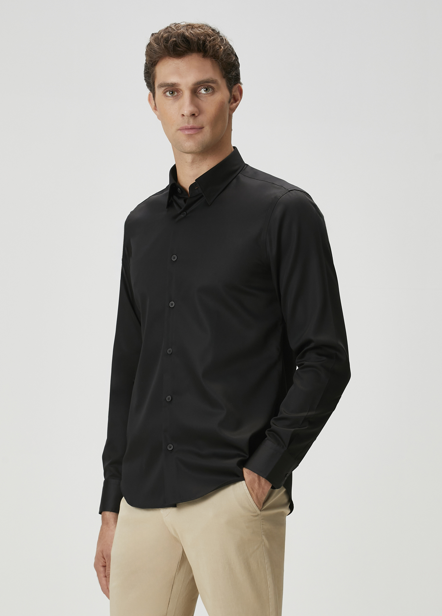 Slim Fit Siyah Non-iron Gömlek_1