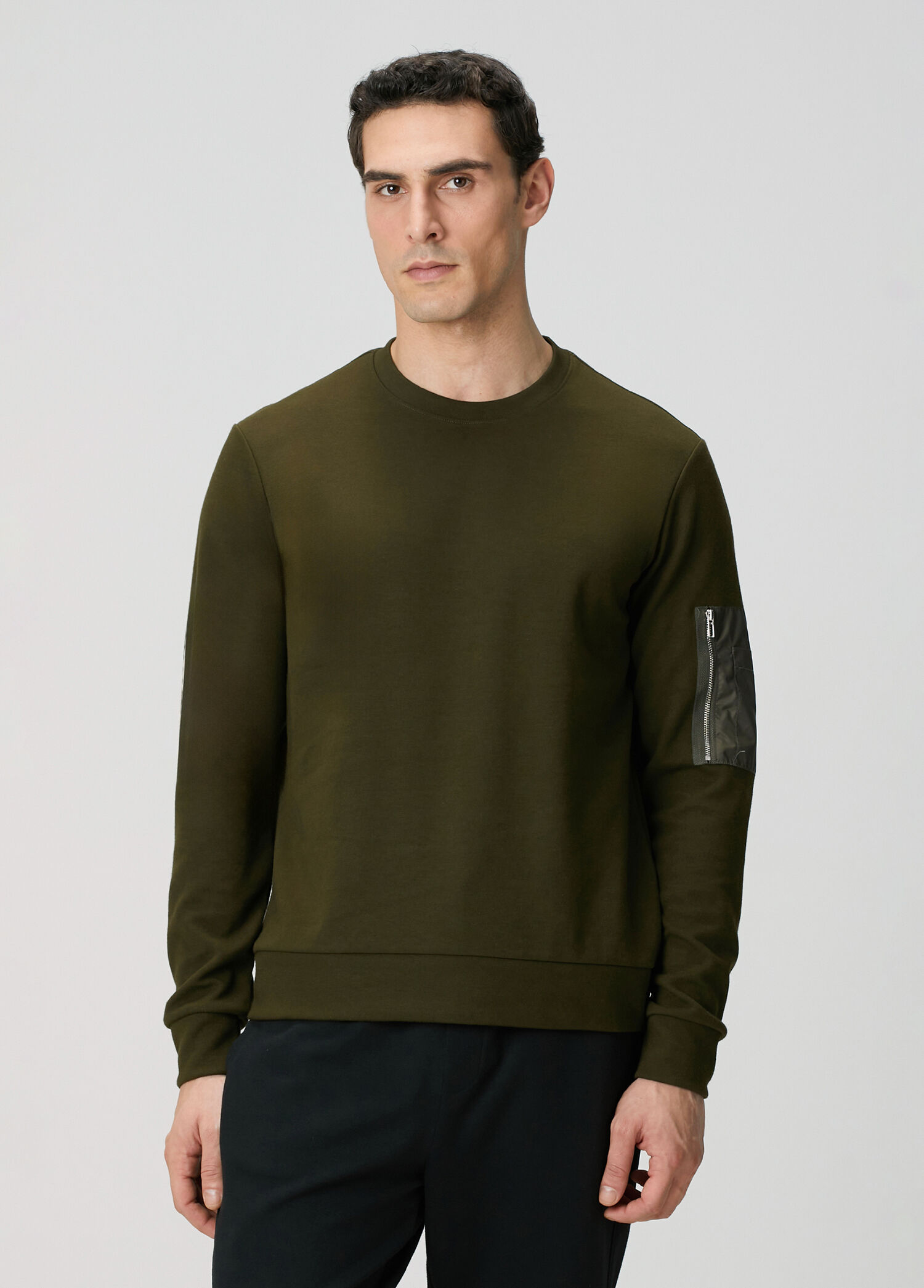 Haki Fermuar Detaylı Sweatshirt