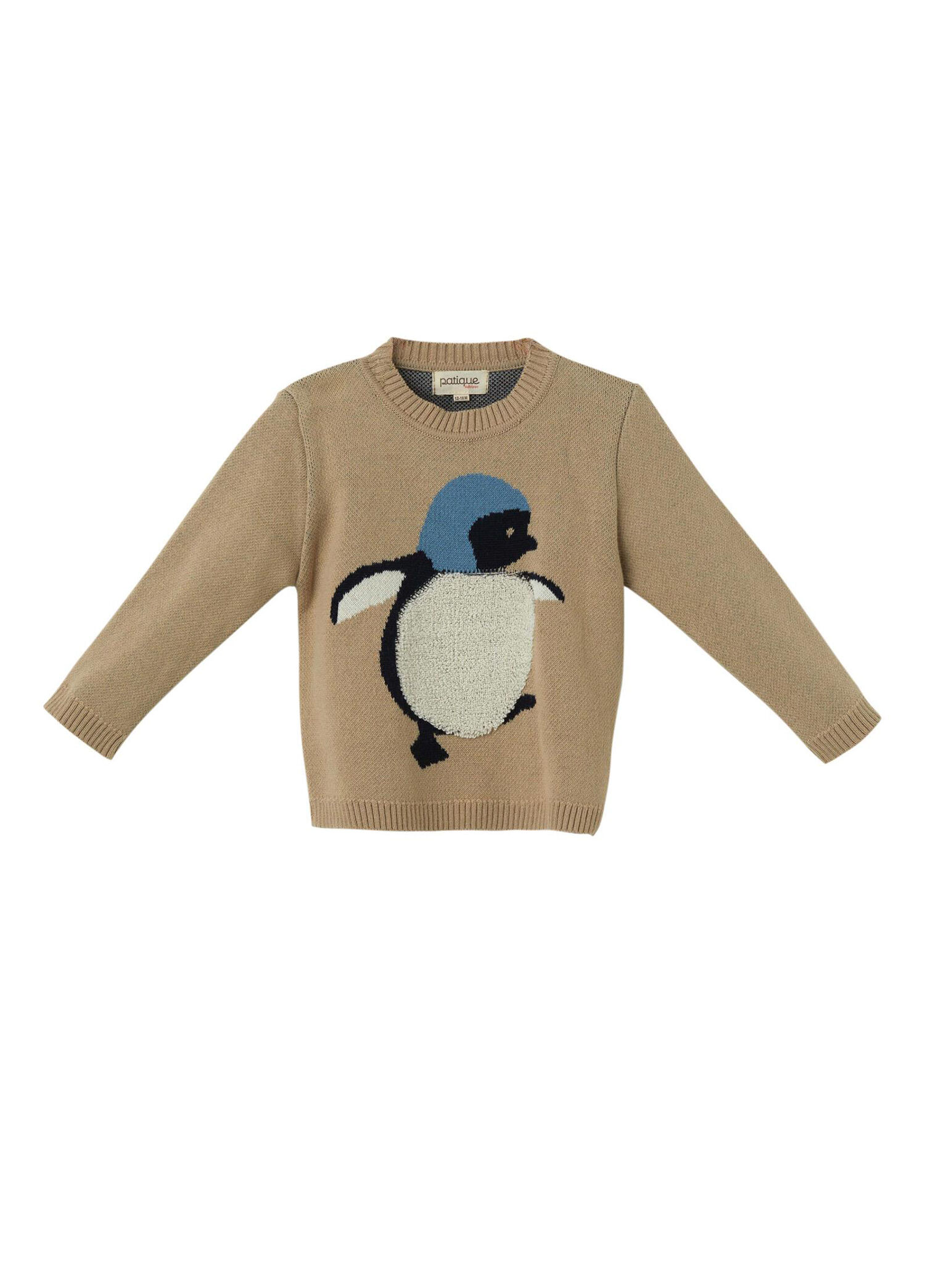 Sütlü Kahve Organik Pamuk Penguen Desenli Erkek Bebek Kazak