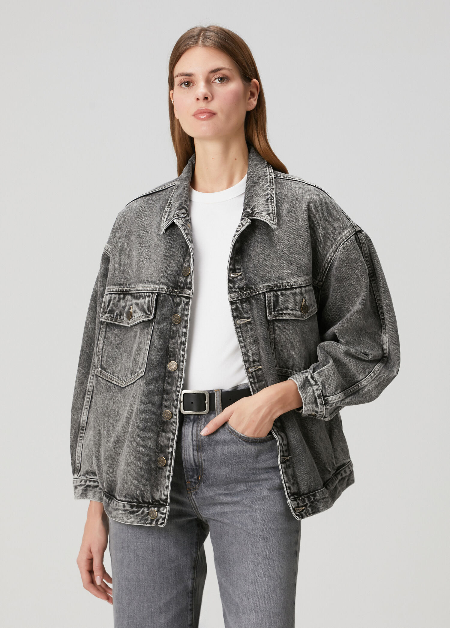 American Vintage - Yopday Gri Oversize Denim Ceket - Çok Renkli