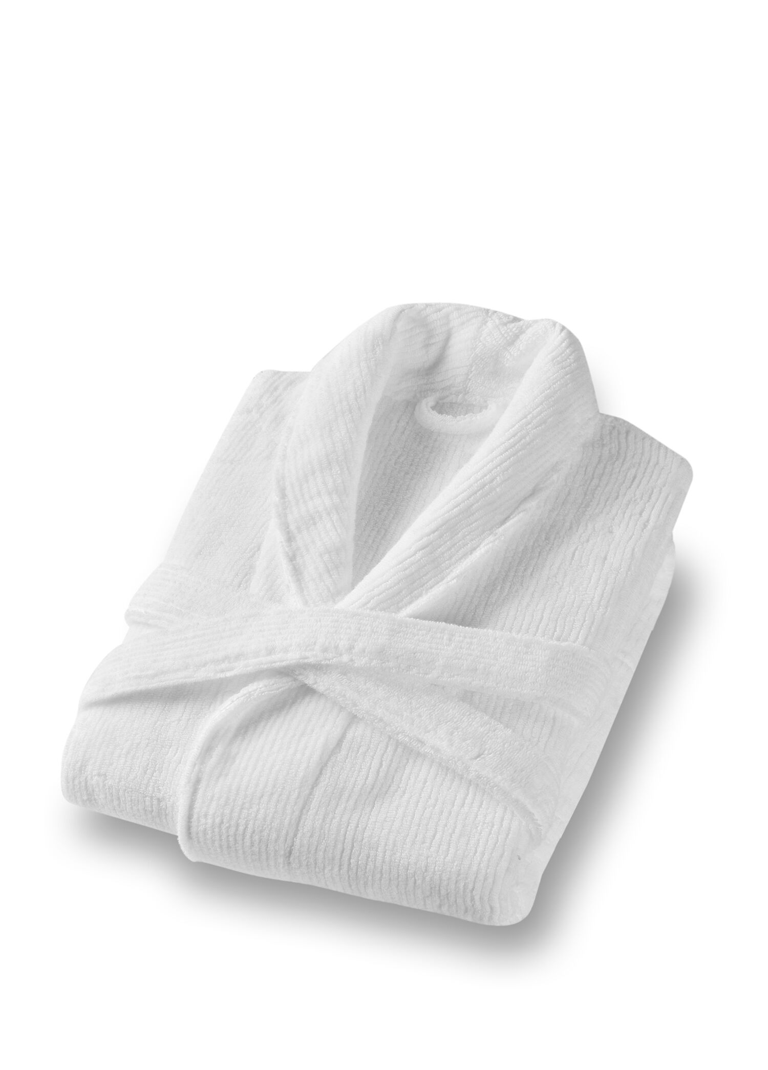 Slim Ribbed Beyaz Pamuklu Unisex Bornoz
