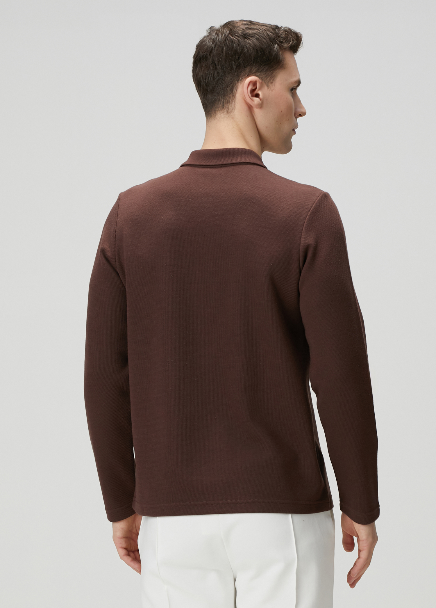 Koyu Kahverengi Polo Yaka Sweatshirt_3