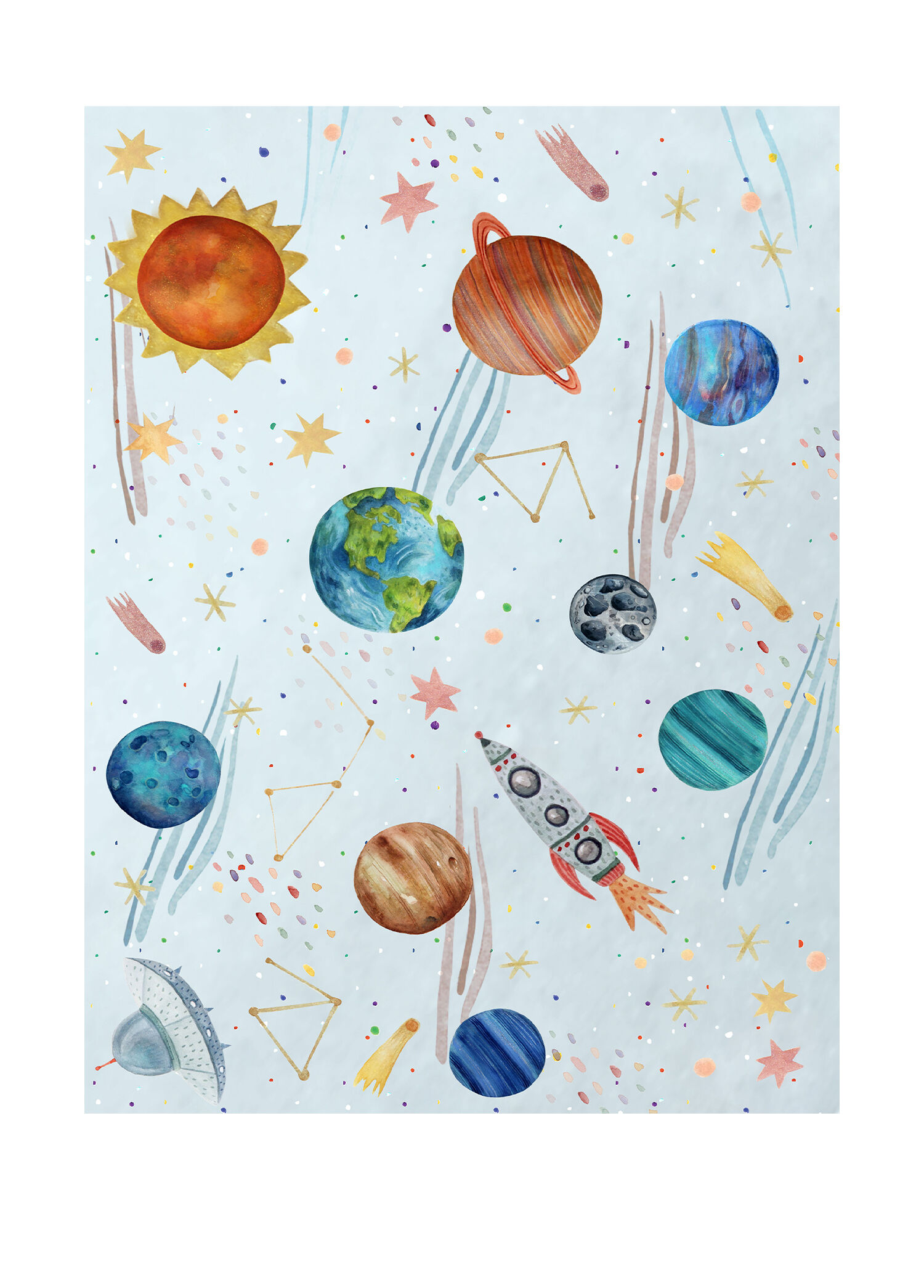 Give Me Some Space Açık Mavi Çocuk Halısı 120 x 160 cm