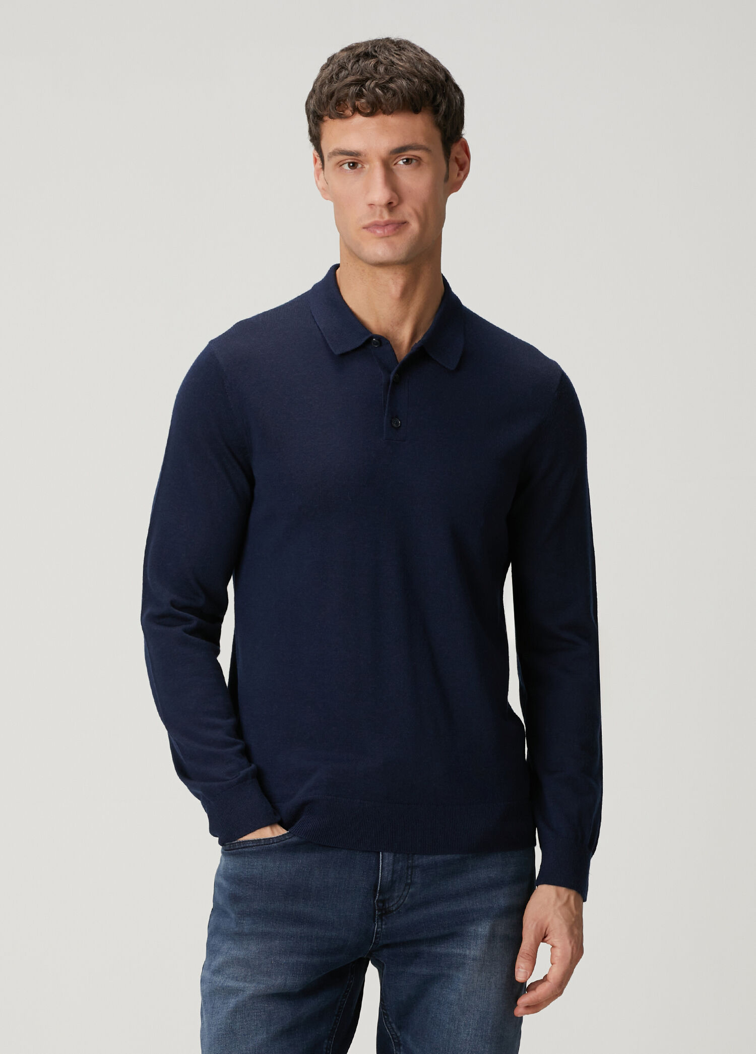 Lacivert Polo Yaka Merino Triko