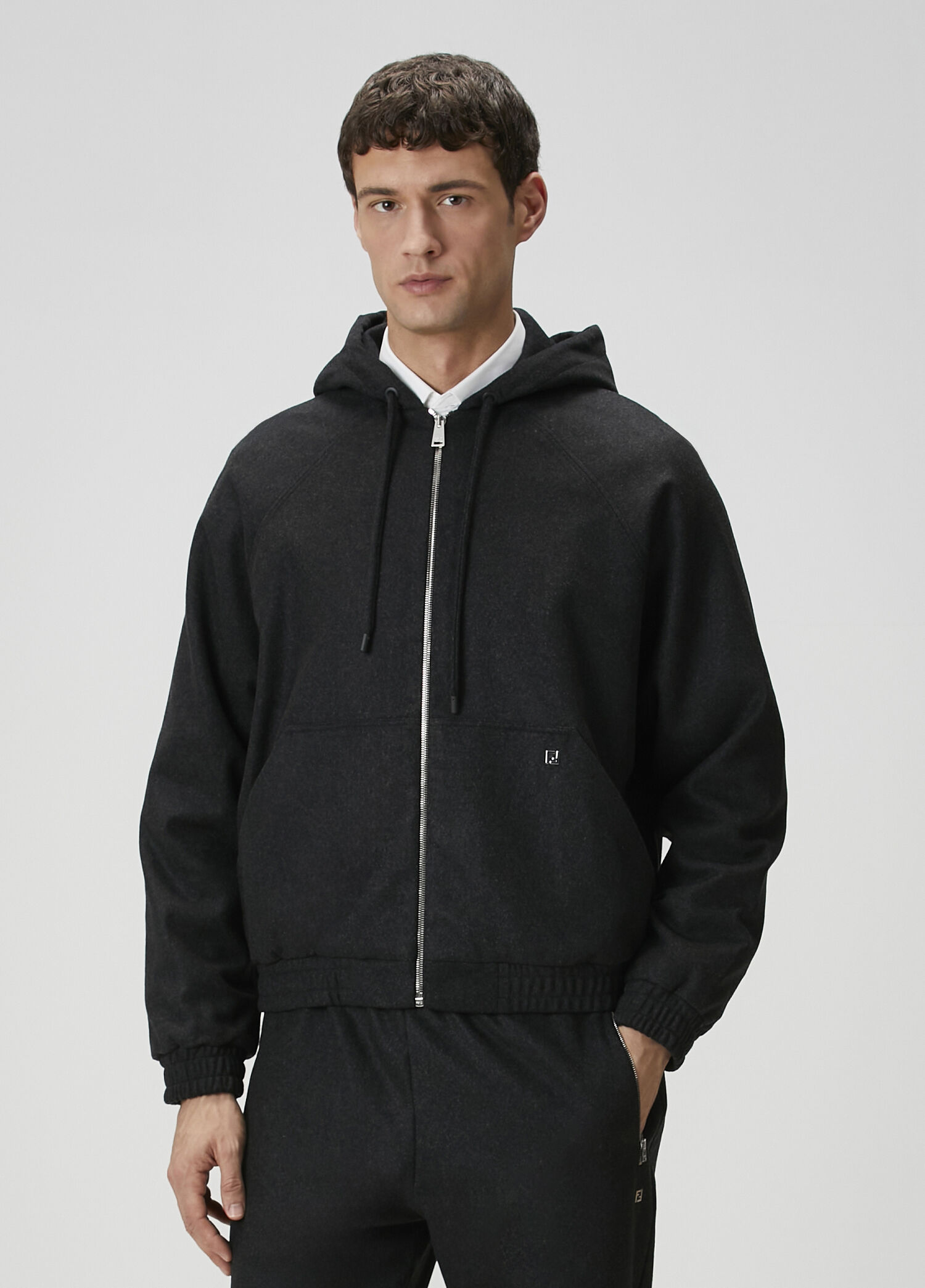 Antrasit Kapüşonlu Yün Sweatshirt