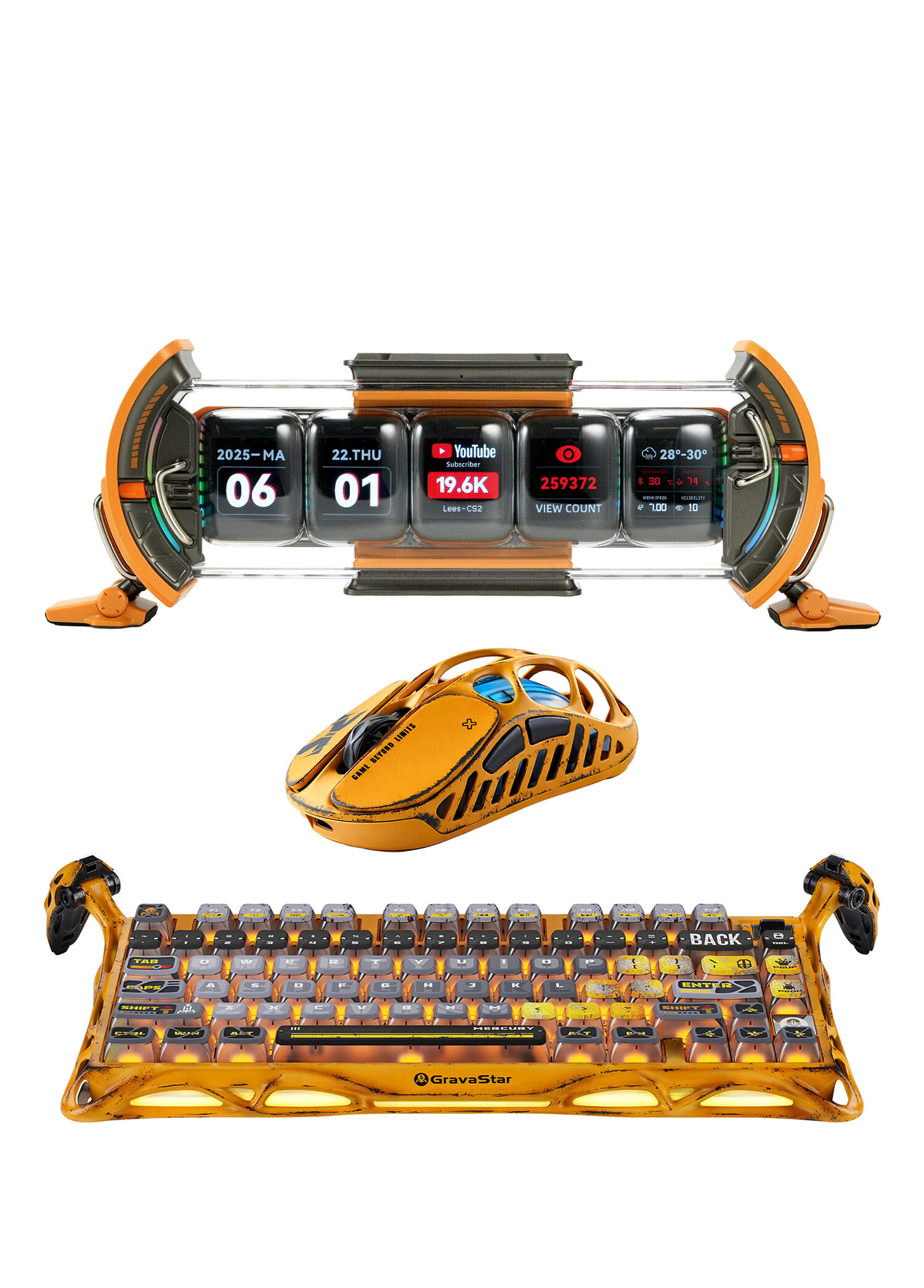 K1 Pro Mekanik Gaming Klavye Battle-Worn Yellow XPro Kablosuz Optik Mouse ve Dijital Resim Çerçevesi Oyuncu Seti