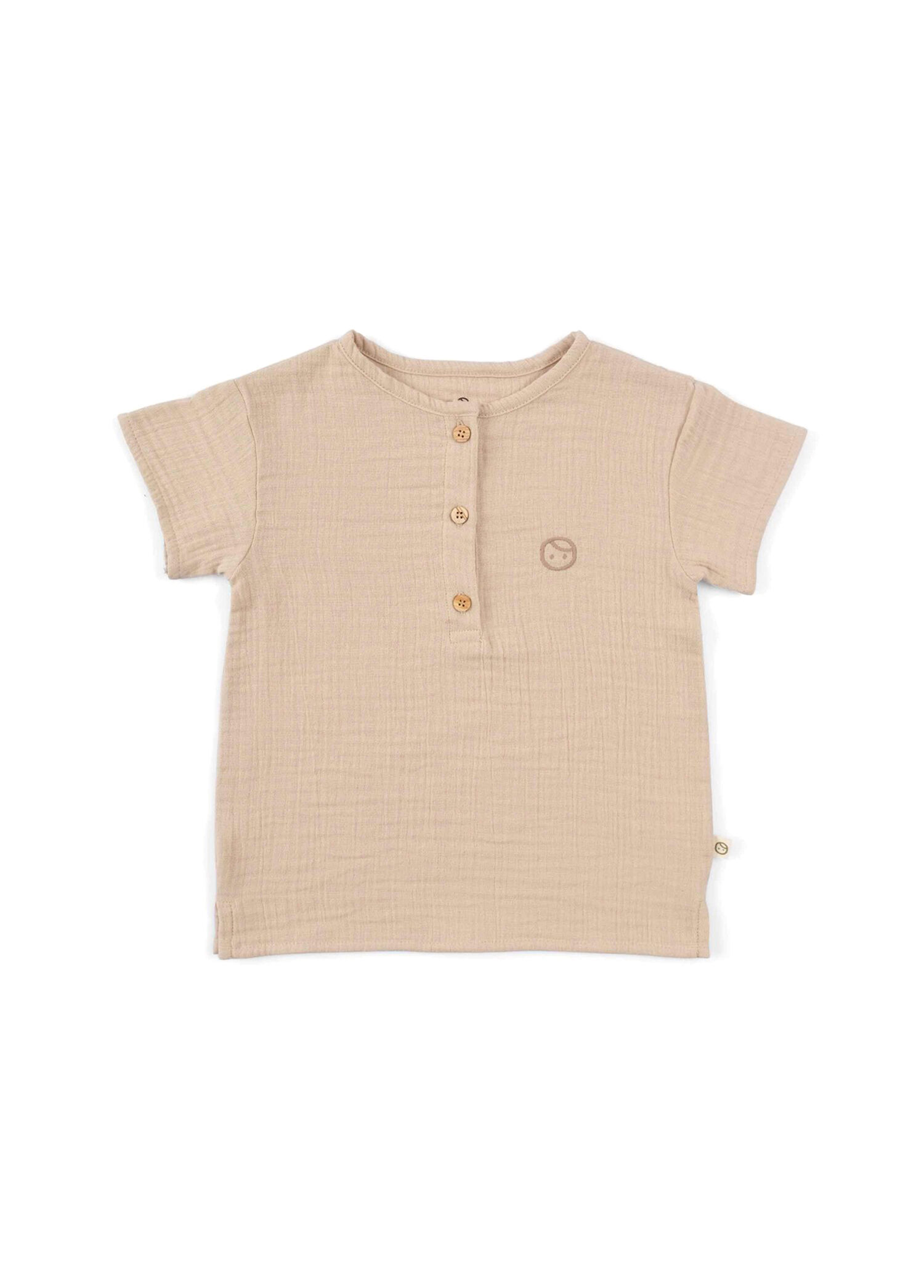 Bej Müslin Organik Pamuk Kısa Kollu Unisex Çocuk T-Shirt