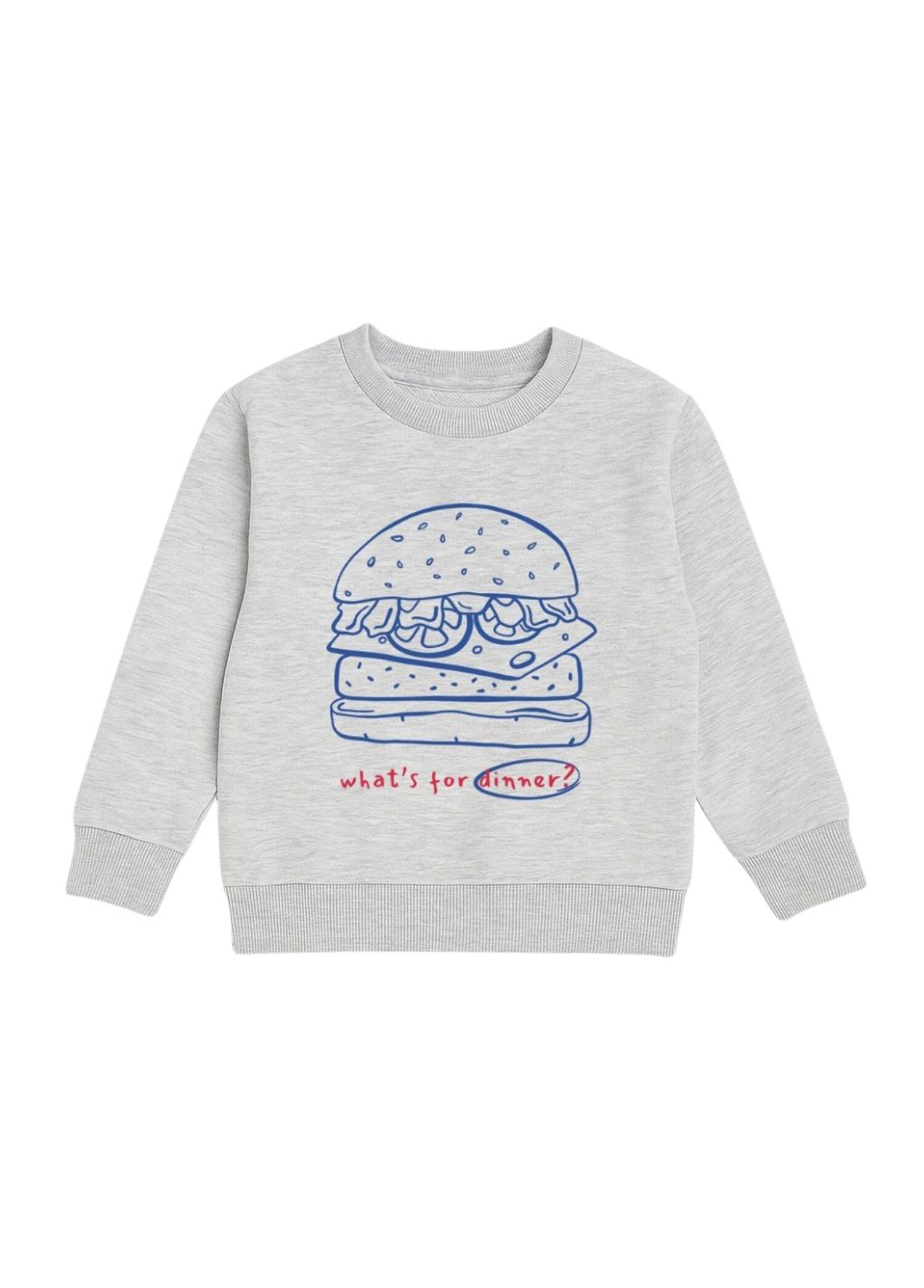 Hamburger Desenli Gri Uzun Kollu Erkek Çocuk Sweatshirt