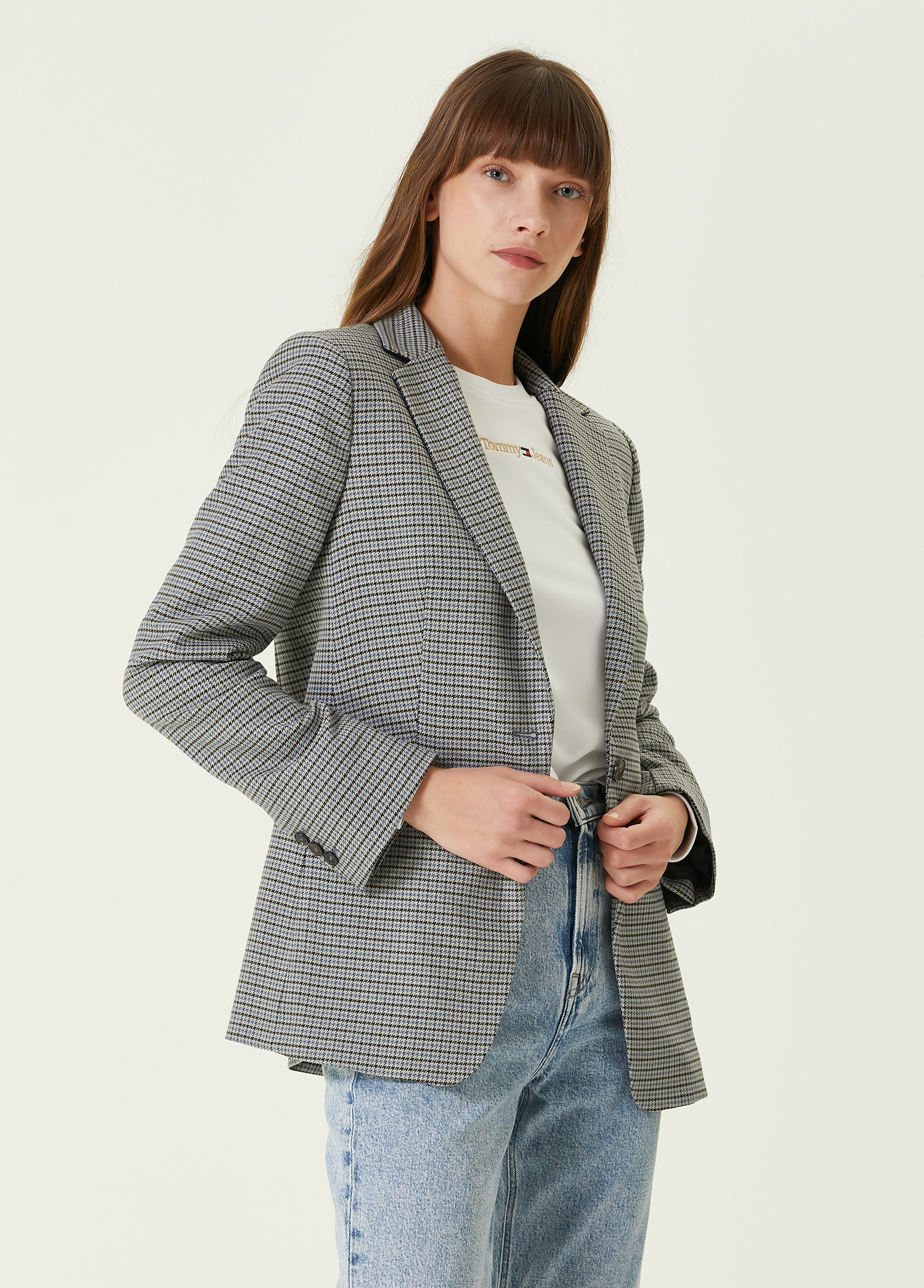 Regular Fit Mavi Gri Desenli Blazer