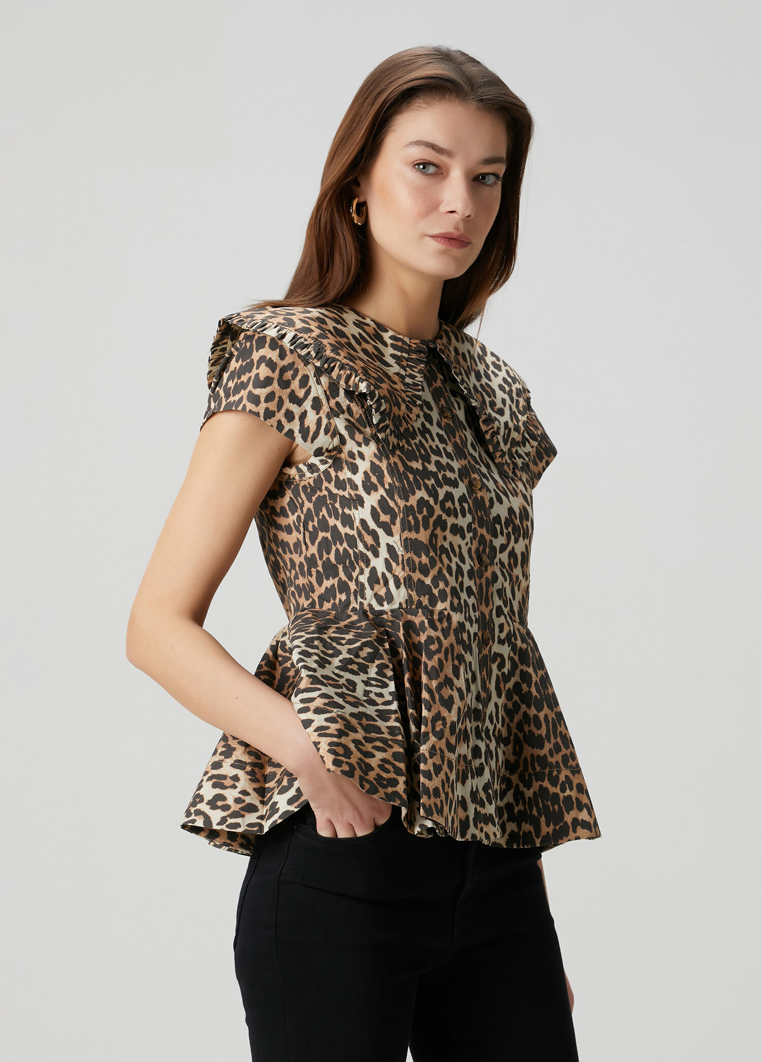 Leopar Desenli Kısa Kol Gömlek
