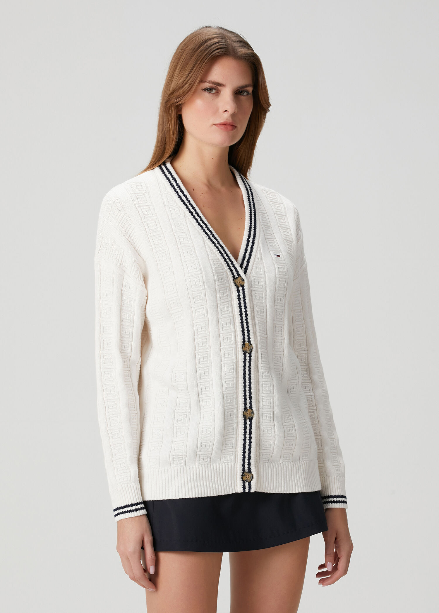 Relaxed Fit Cable Knit Beyaz Hırka