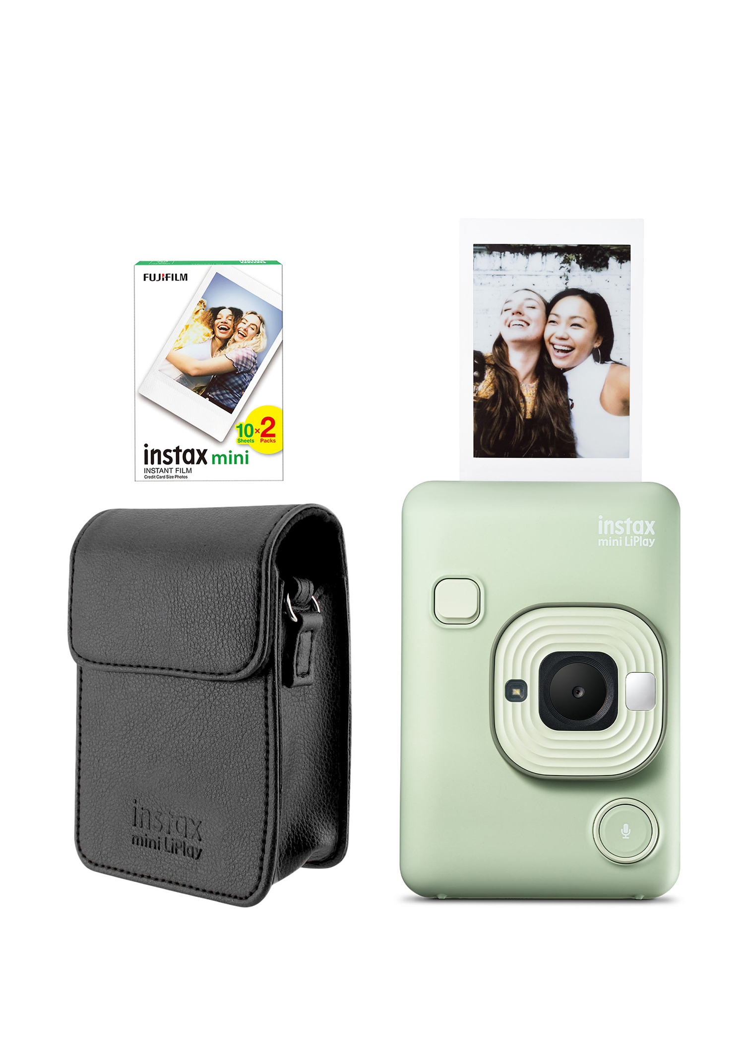 Instax Mini LiPlay Hybrid Matcha Green Fotoğraf Makinesi + 20'li Film ve Deri Kılıf Hediye Seti