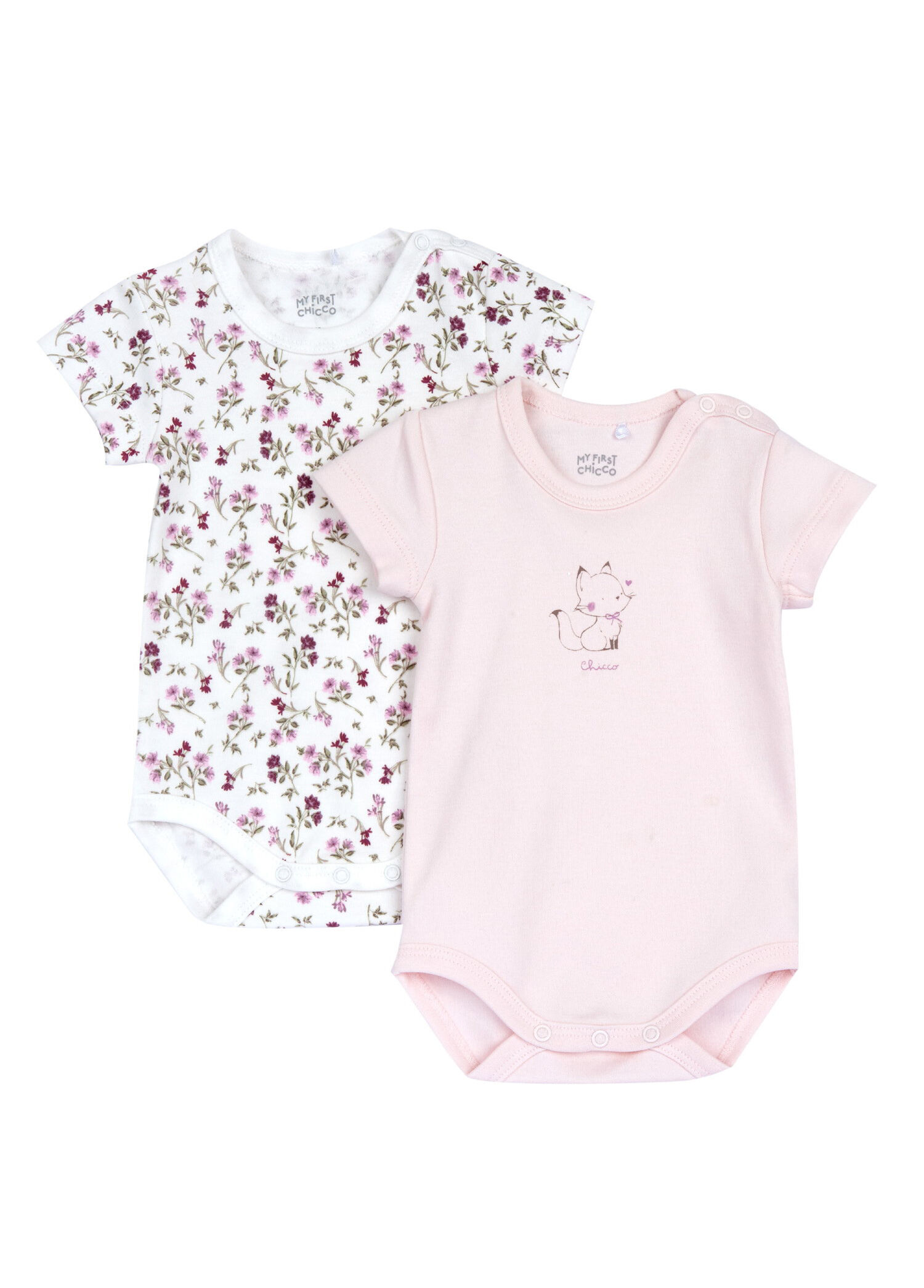 Pembe Pamuklu Kısa Kollu Kız Bebek 2'li Body Set
