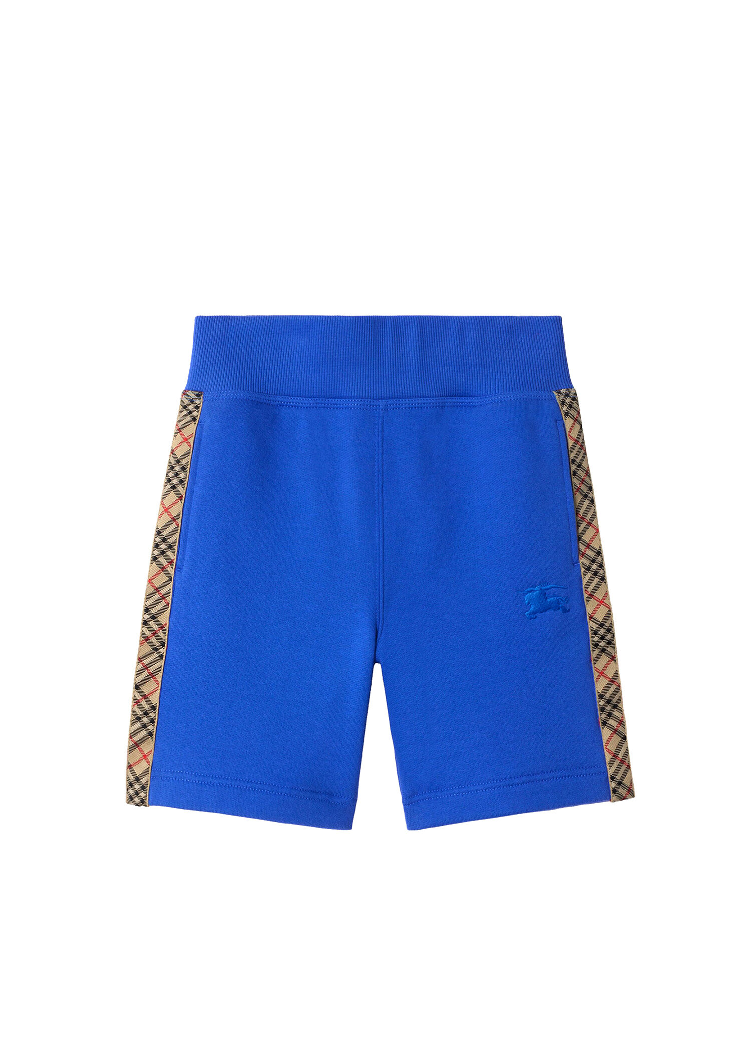Check Trim Mavi Pamuklu Unisex Çocuk Şort