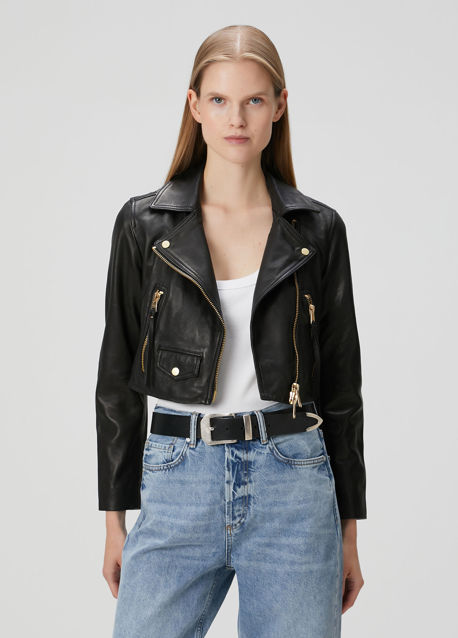 Elora Siyah Deri Biker Ceket