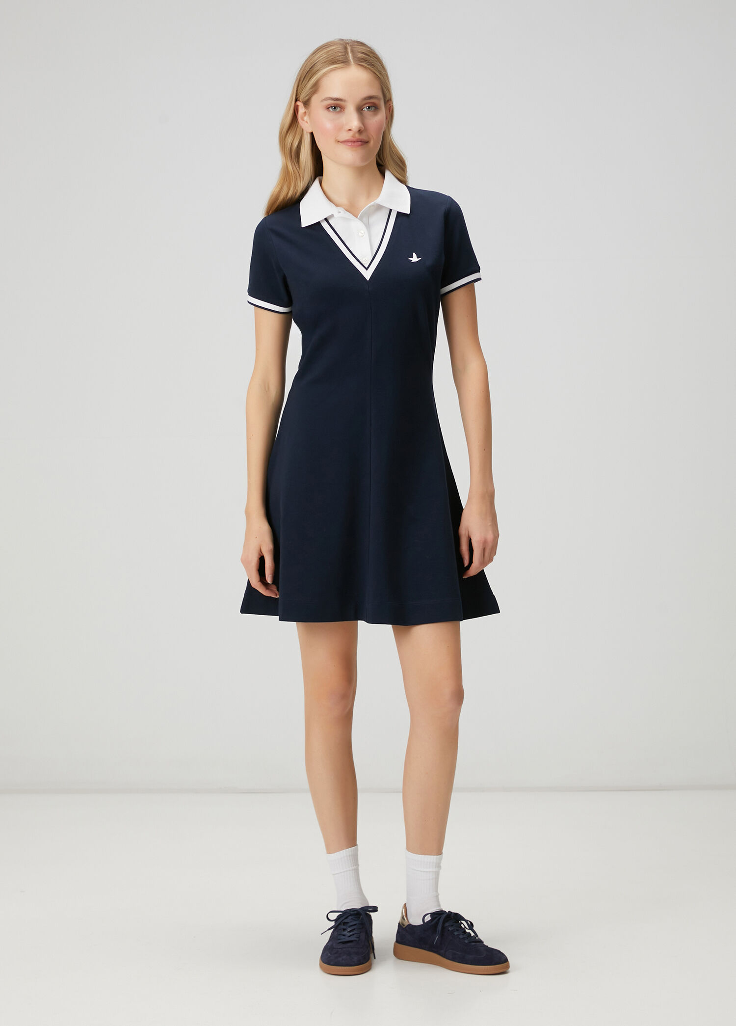 Lacivert Pike Mini Polo Elbise