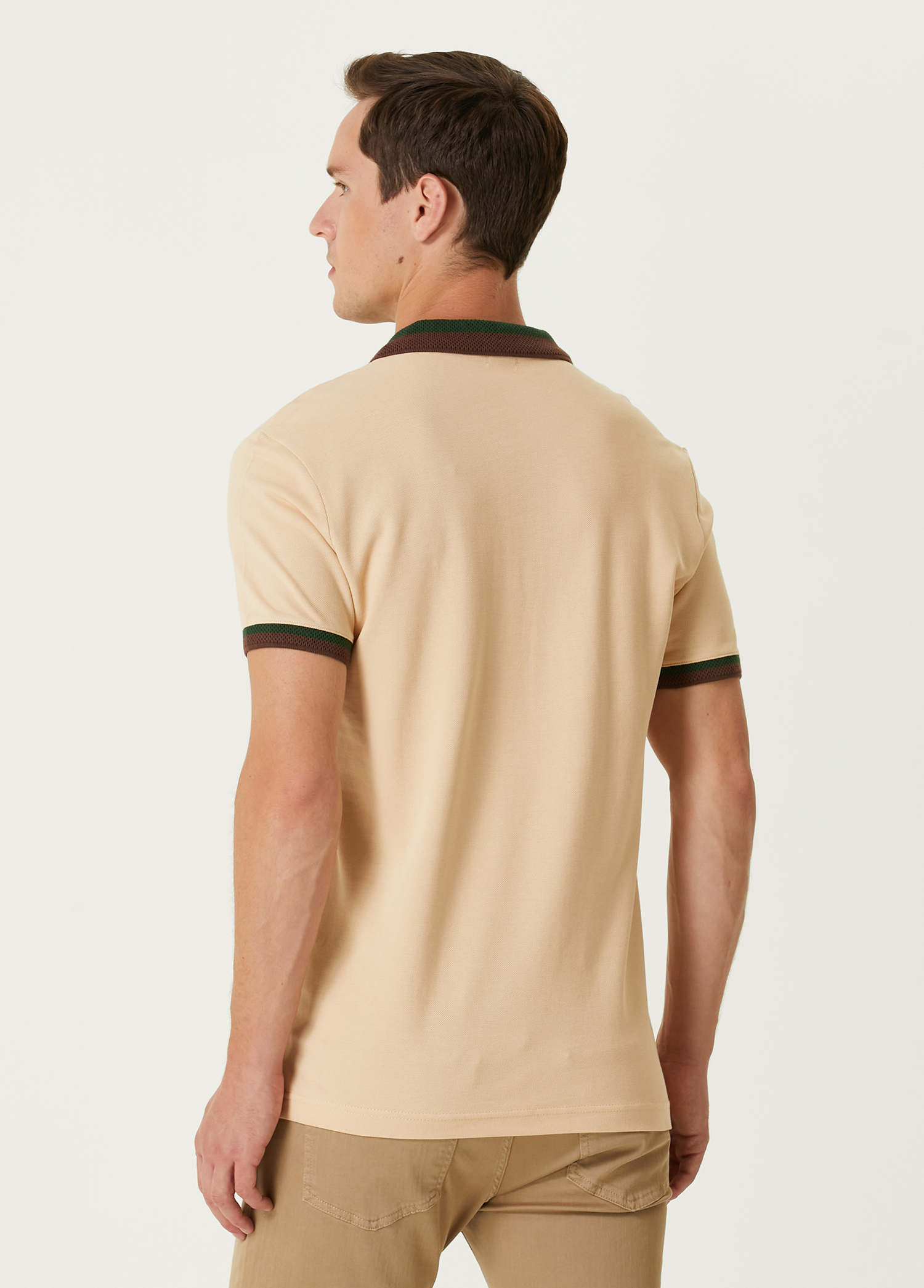 Slim Fit Bej Kahverengi Polo Yaka T-shirt_3