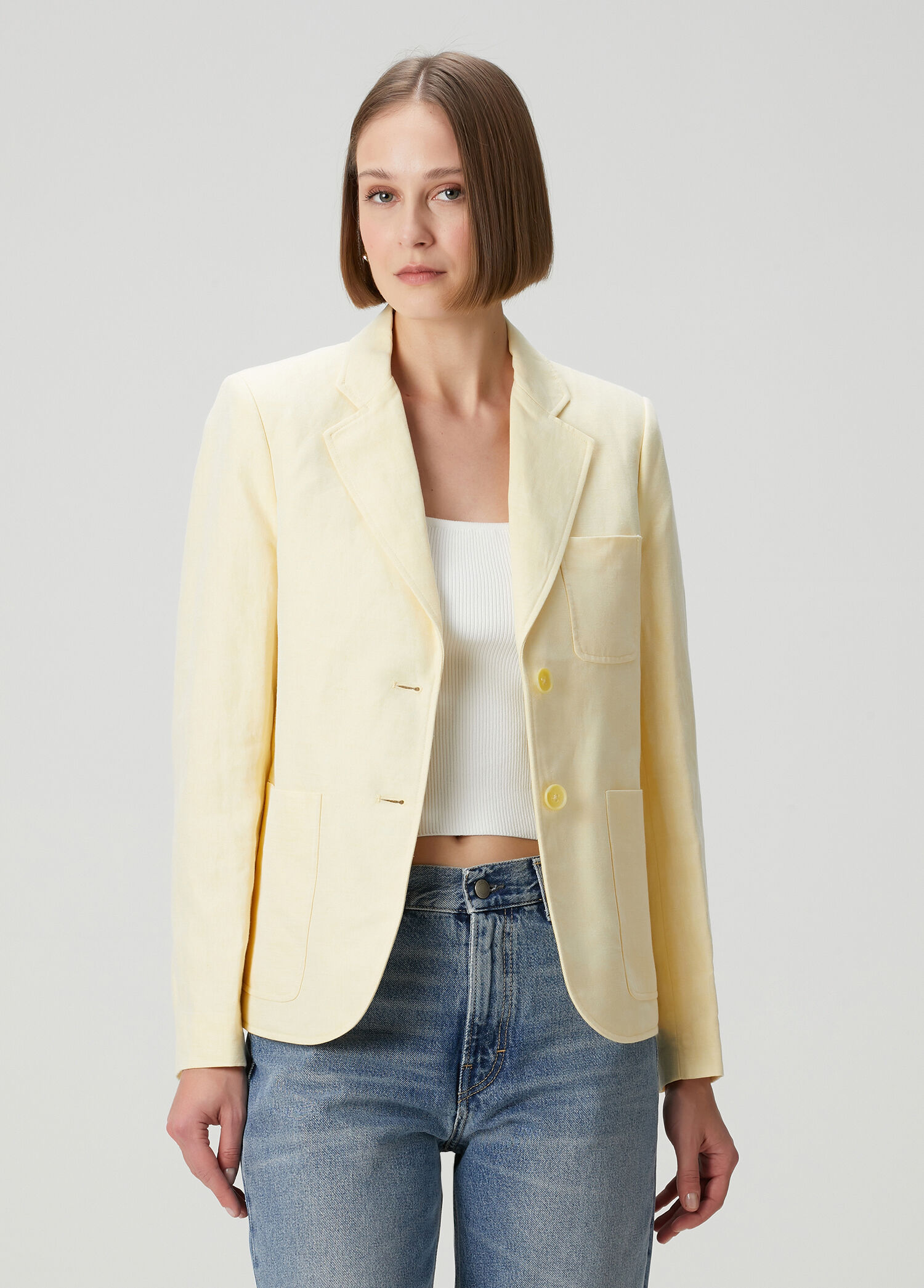 Sarı Keten Blazer