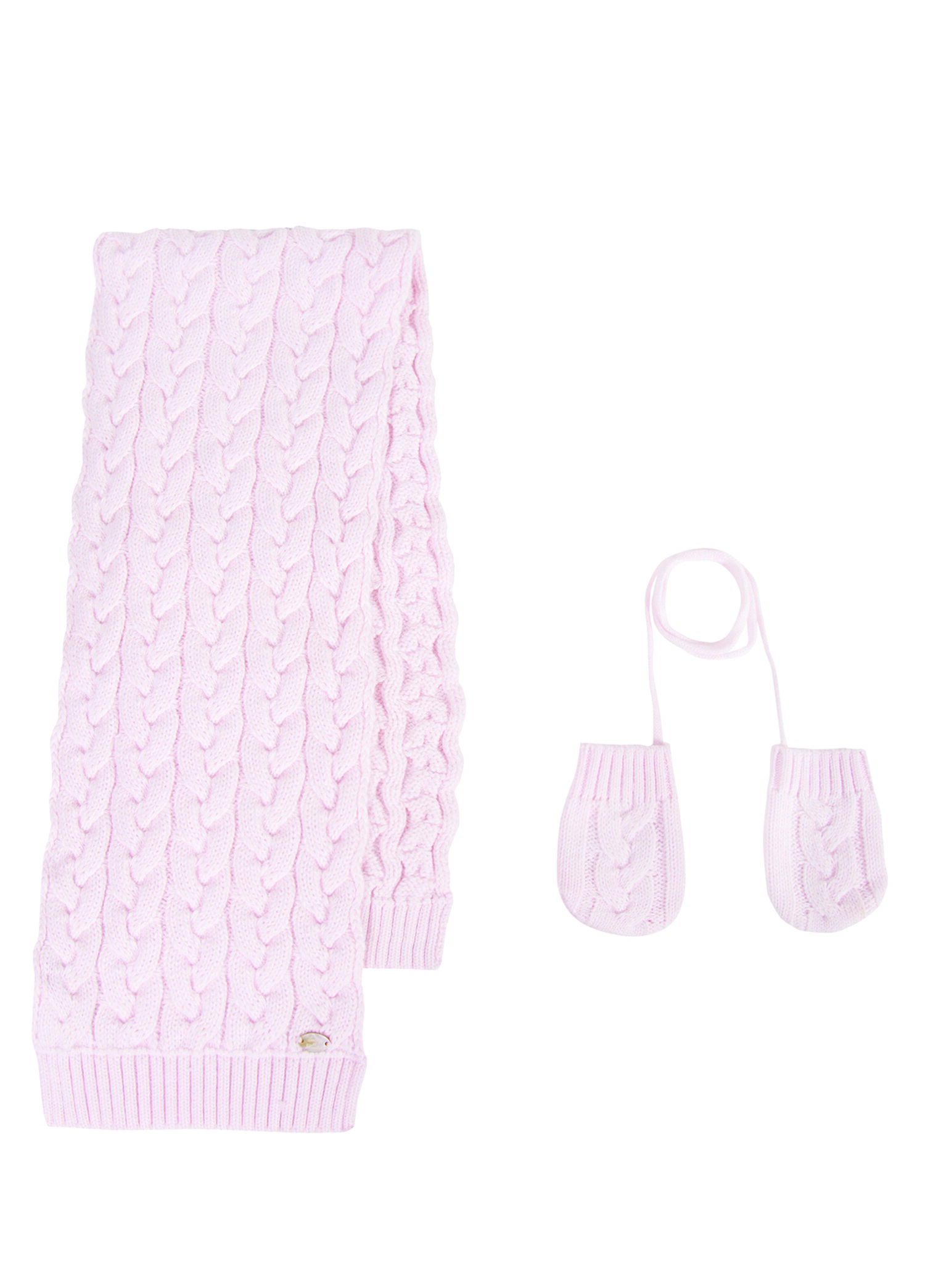 Pembe Saç Örgü Kız Bebek Atkı & Eldiven 2'li Set