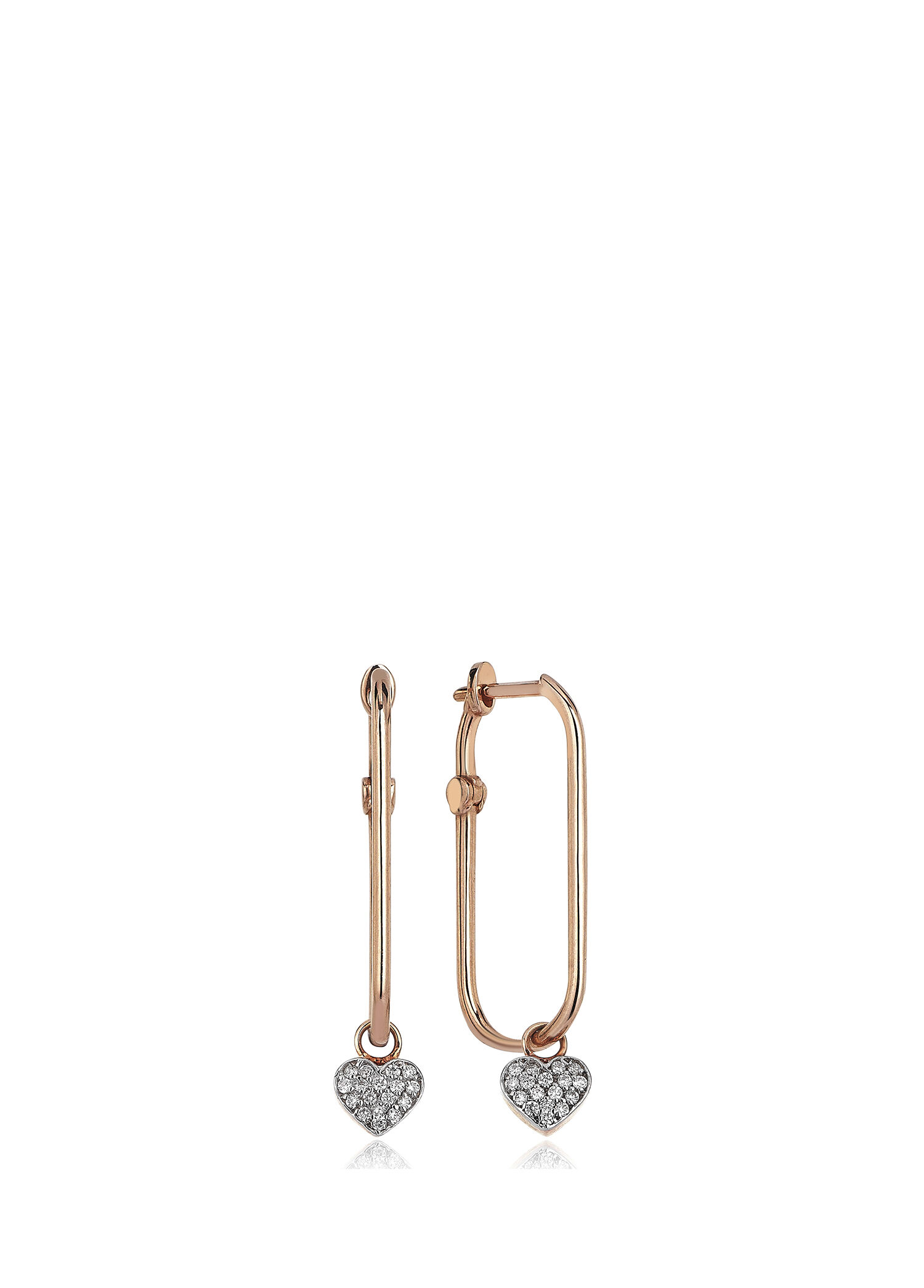 Debut Kalp Line Pırlanta Taşlı 14 Ayar Rose Gold Kadın Küpe