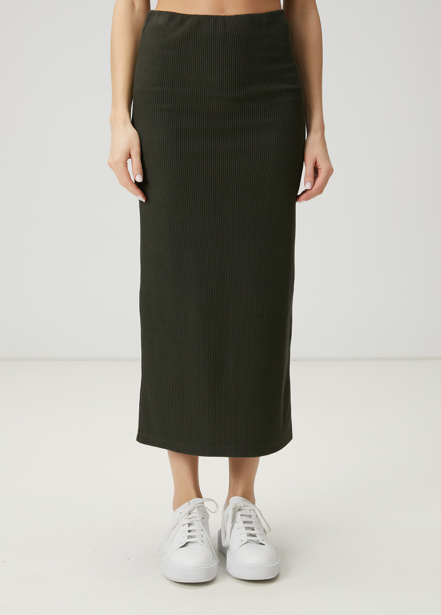 Koyu Haki Midi Jersey Etek_2