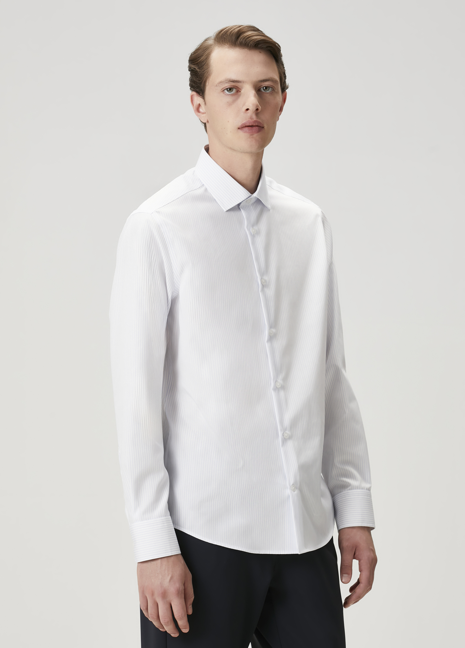 Comfort Fit Non Iron Mavi Beyaz Çizgili Gömlek_4