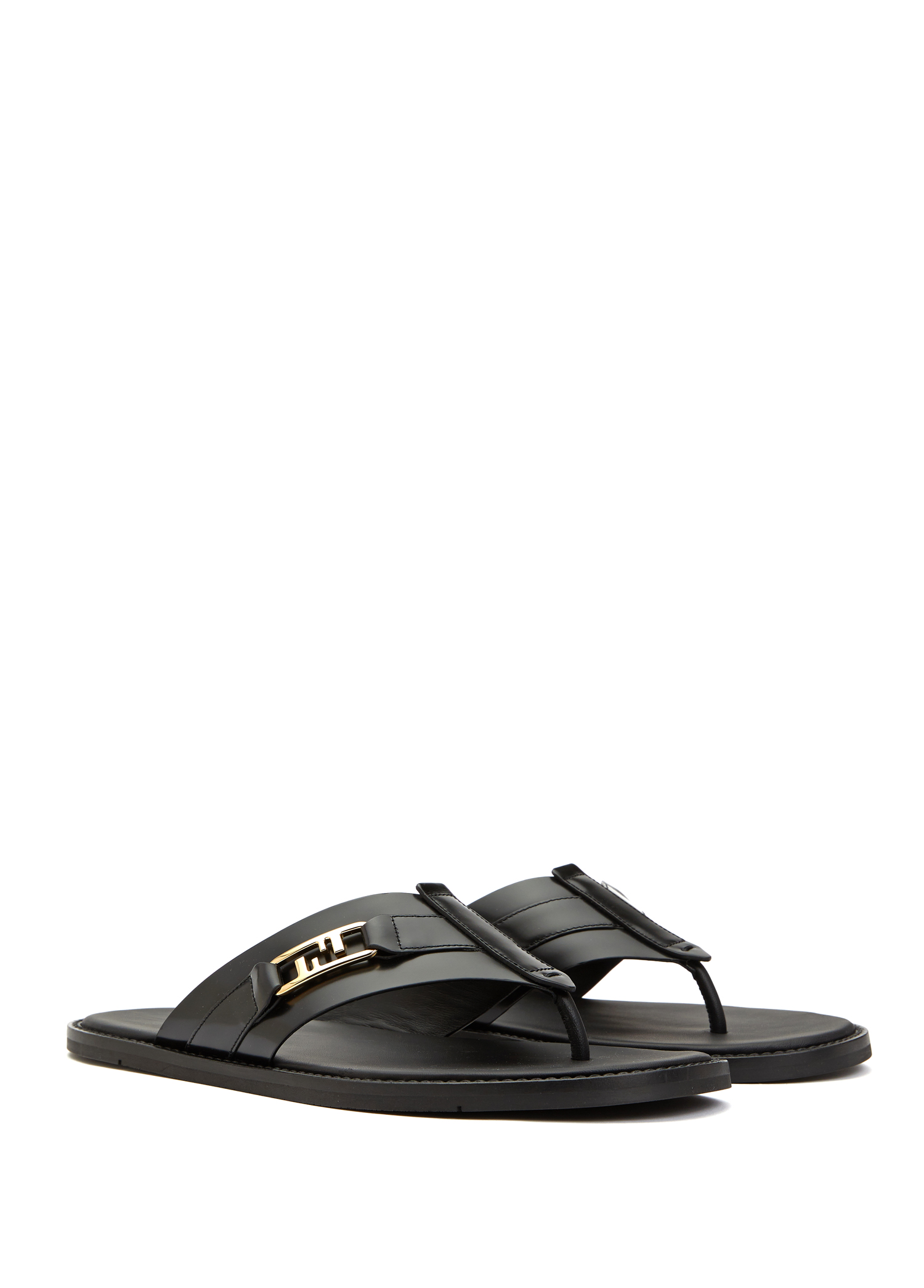 FENDI LEATHER SLIPPERS 上質レザー スリッパ 洗練 ロゴ Black Fendi Black Men Black Logo Detailed Men's Leather