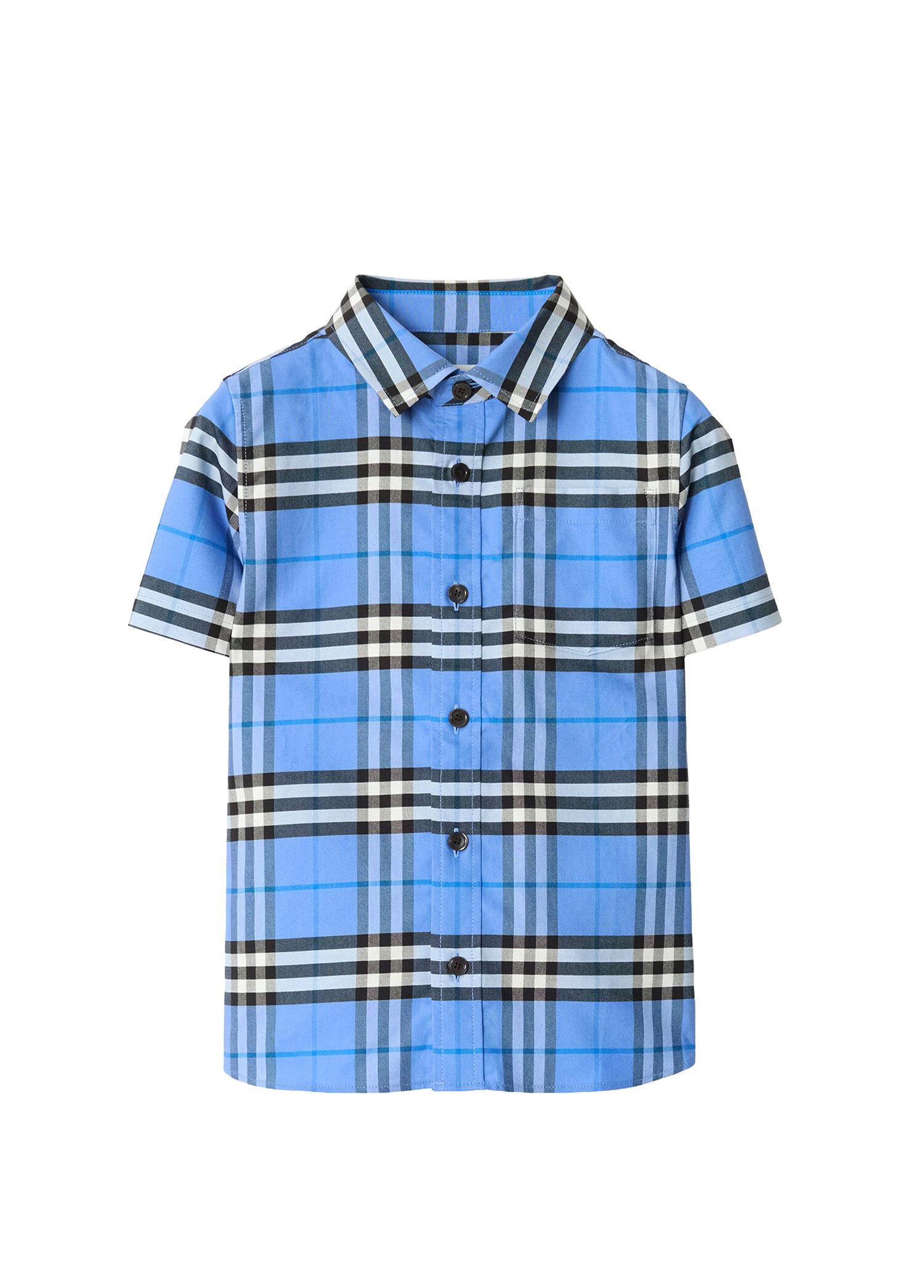 Owen Check Ekoseli Mavi Kısa Kollu Unisex Çocuk Gömlek