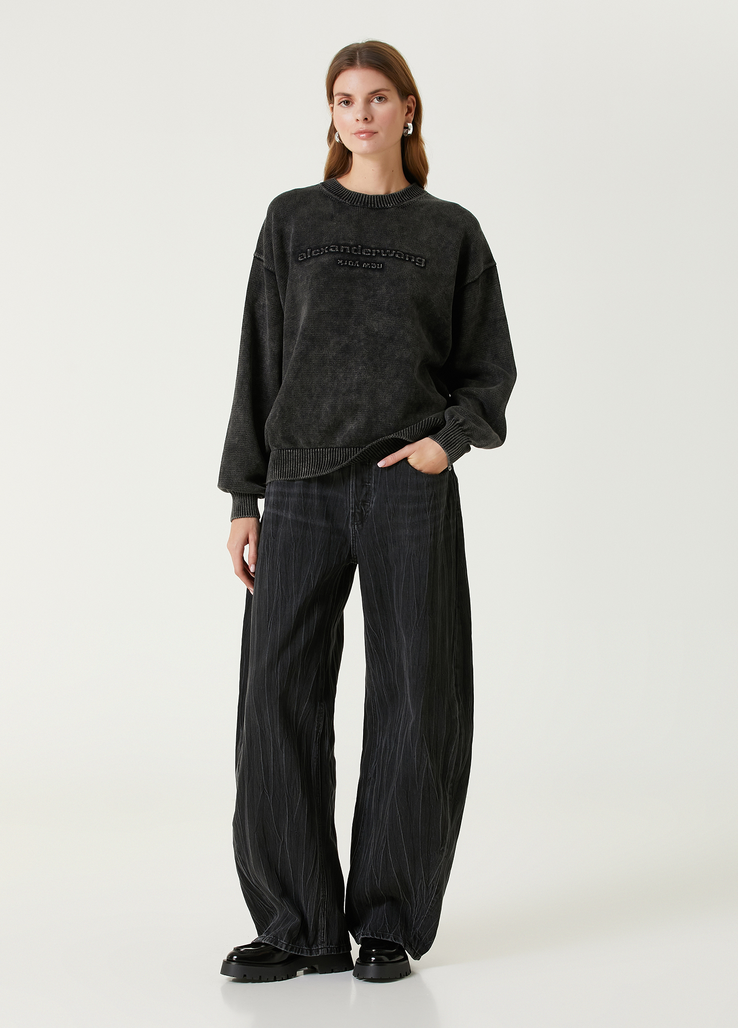 Antrasit Oversized Rounded Jean Pantolon