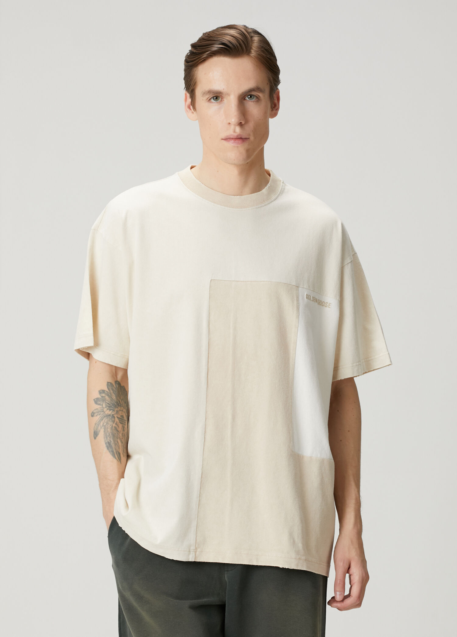 Bej Patchwork Efektli T-shirt