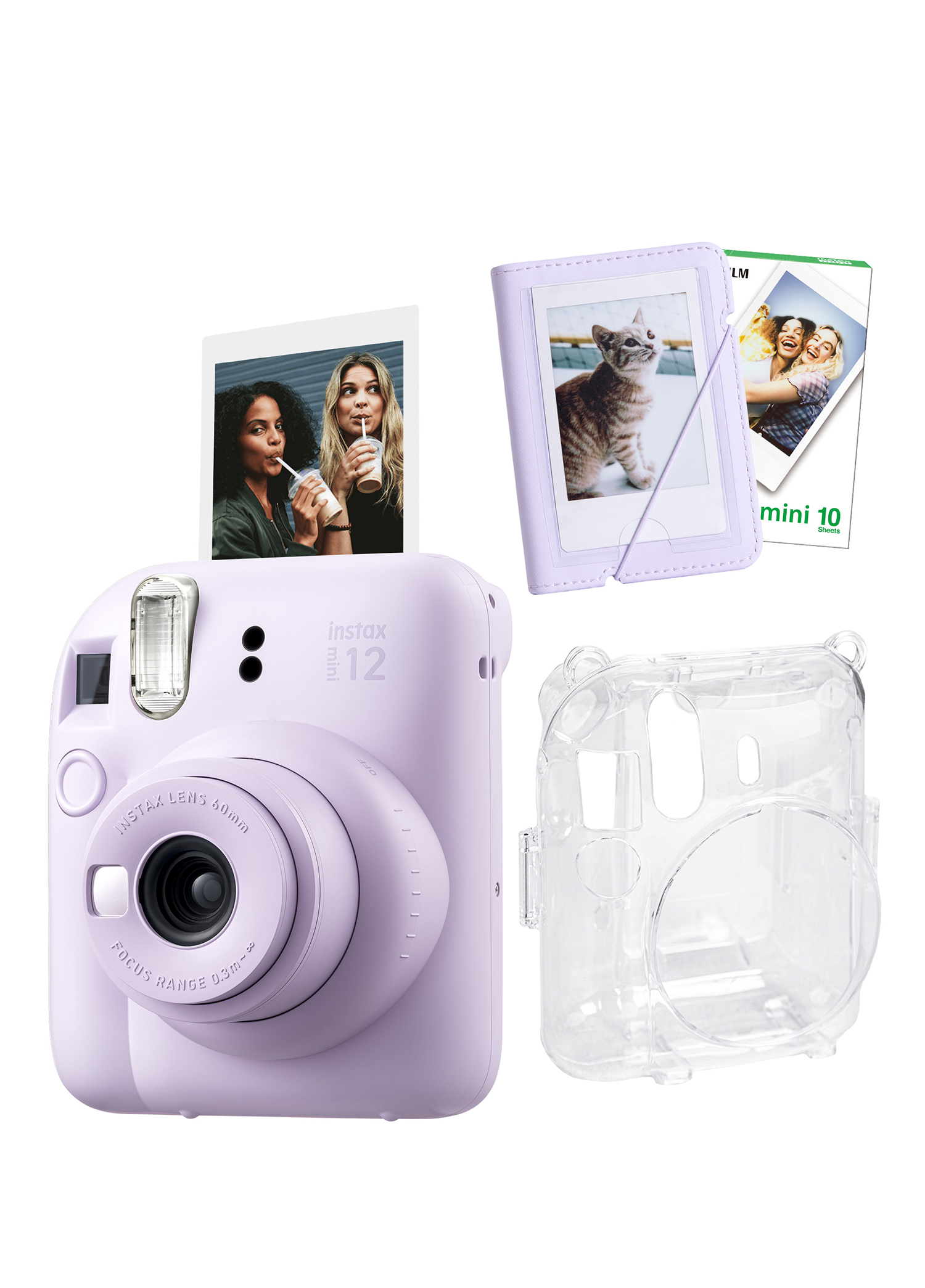 Instax Mini 12 Lila Fotoğraf Makinesi + 10'lu Film Mini Albüm ve Şeffaf Kılıf Seti