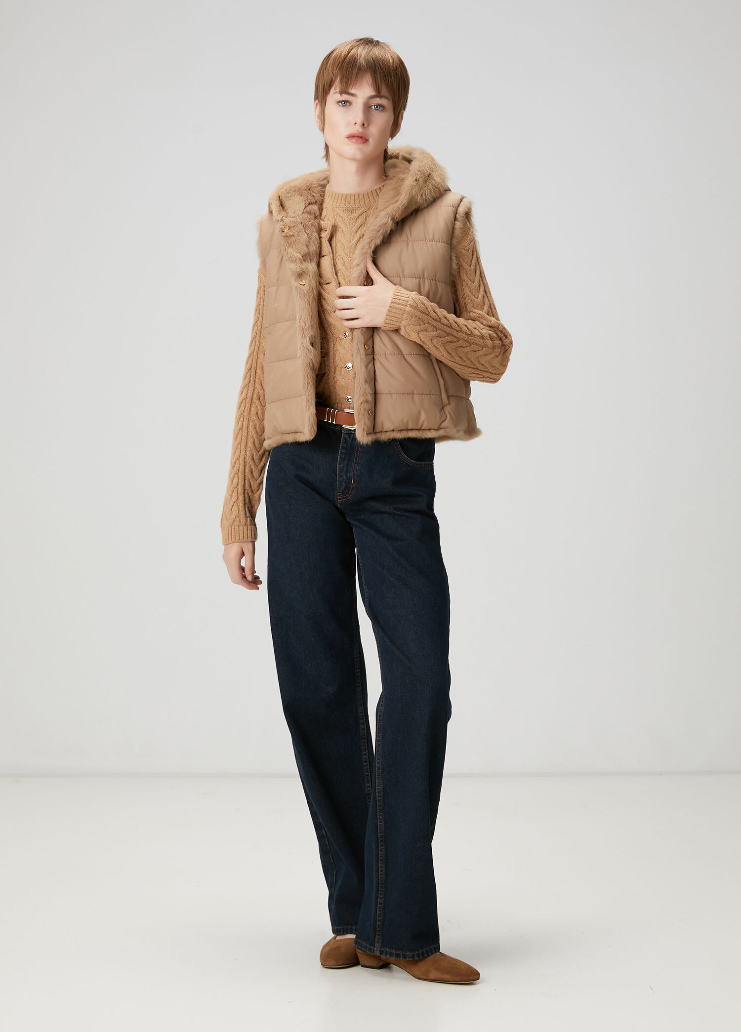 Beymen Club - Camel Balıksırtı Örgü Crop Triko Süveter