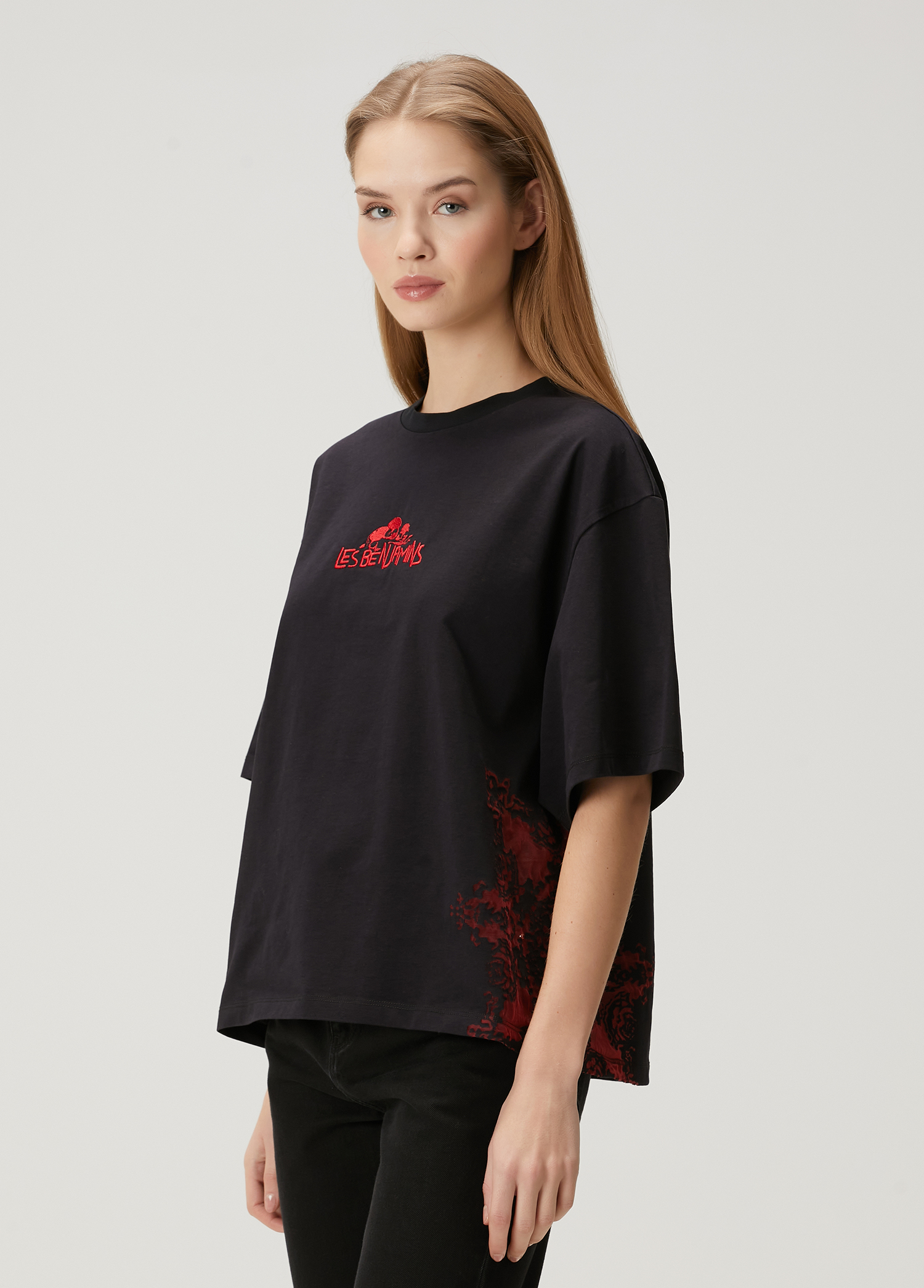 Oversized Siyah Baskılı T-shirt