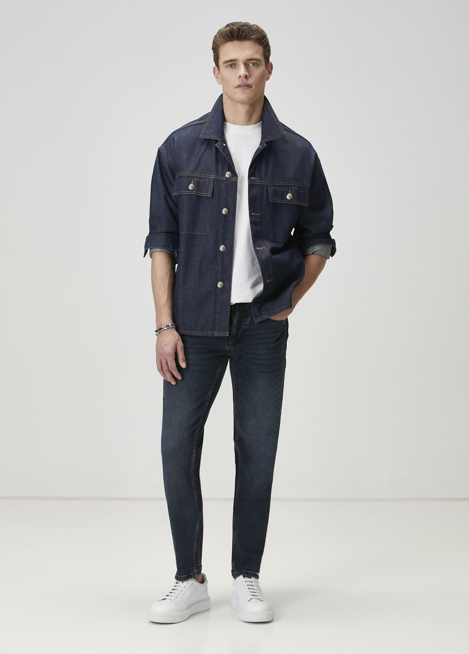 Indigo Kontrast Dikişli Denim Ceket_2