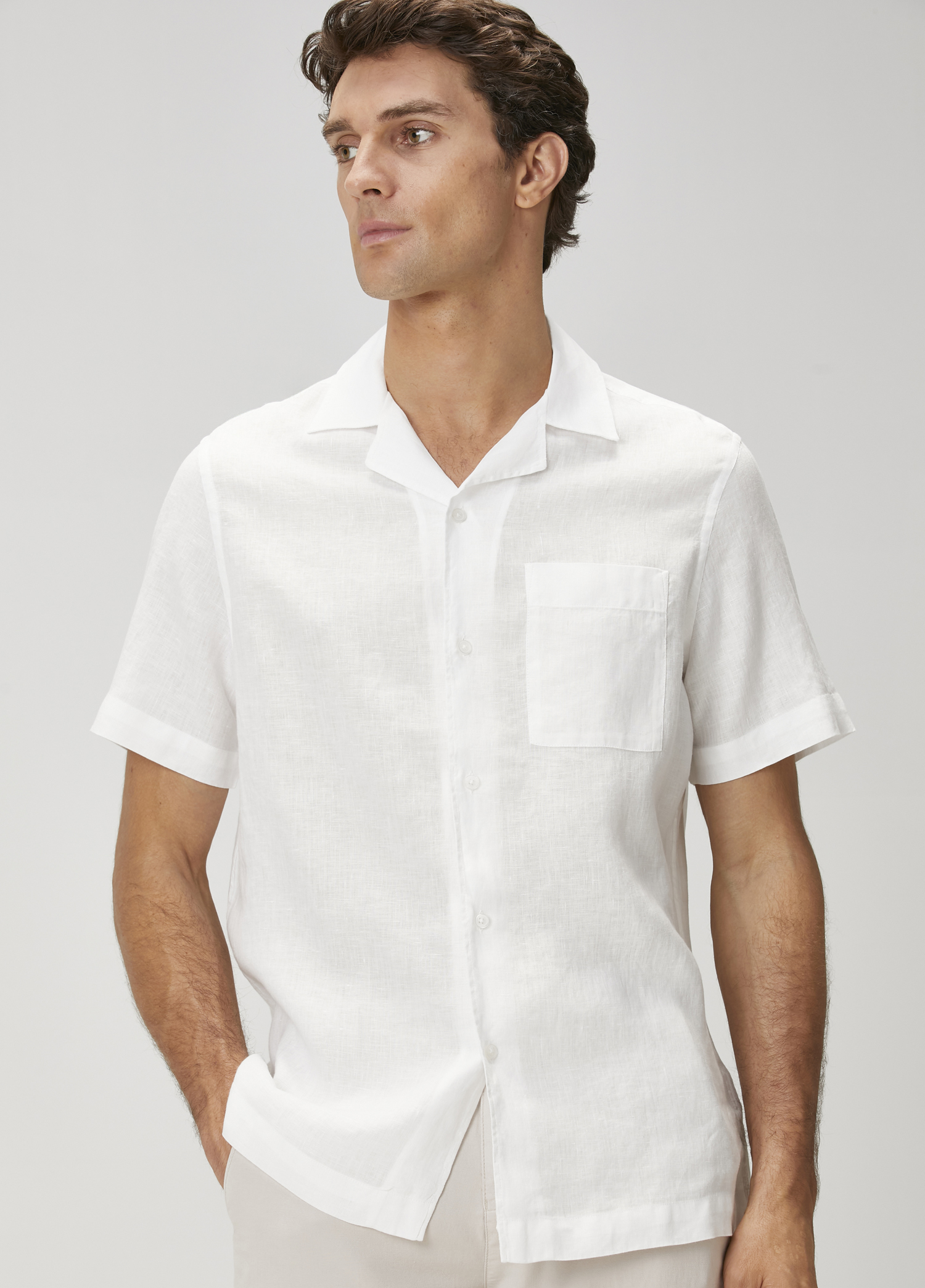 White Short Sleeve Linen Shirt