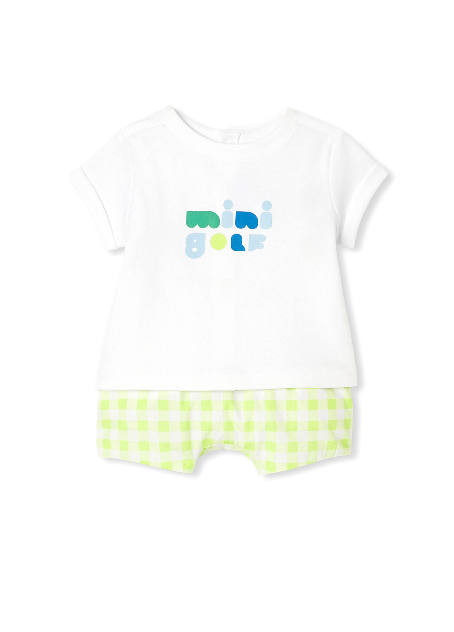 Beyaz Yeşil Retro Şortlu Erkek Bebek İkili Set