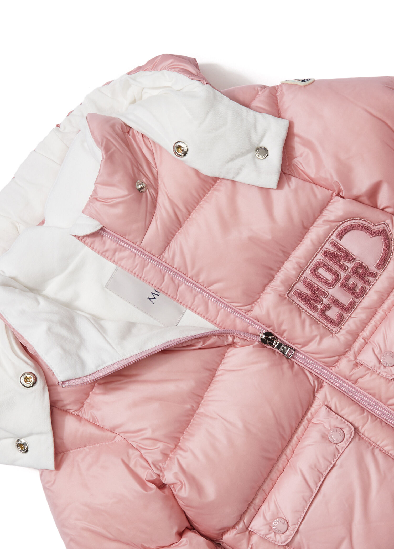 Moncler - Pembe Kapüşonlu Logolu Kız Çocuk Mont - Açık Pembe