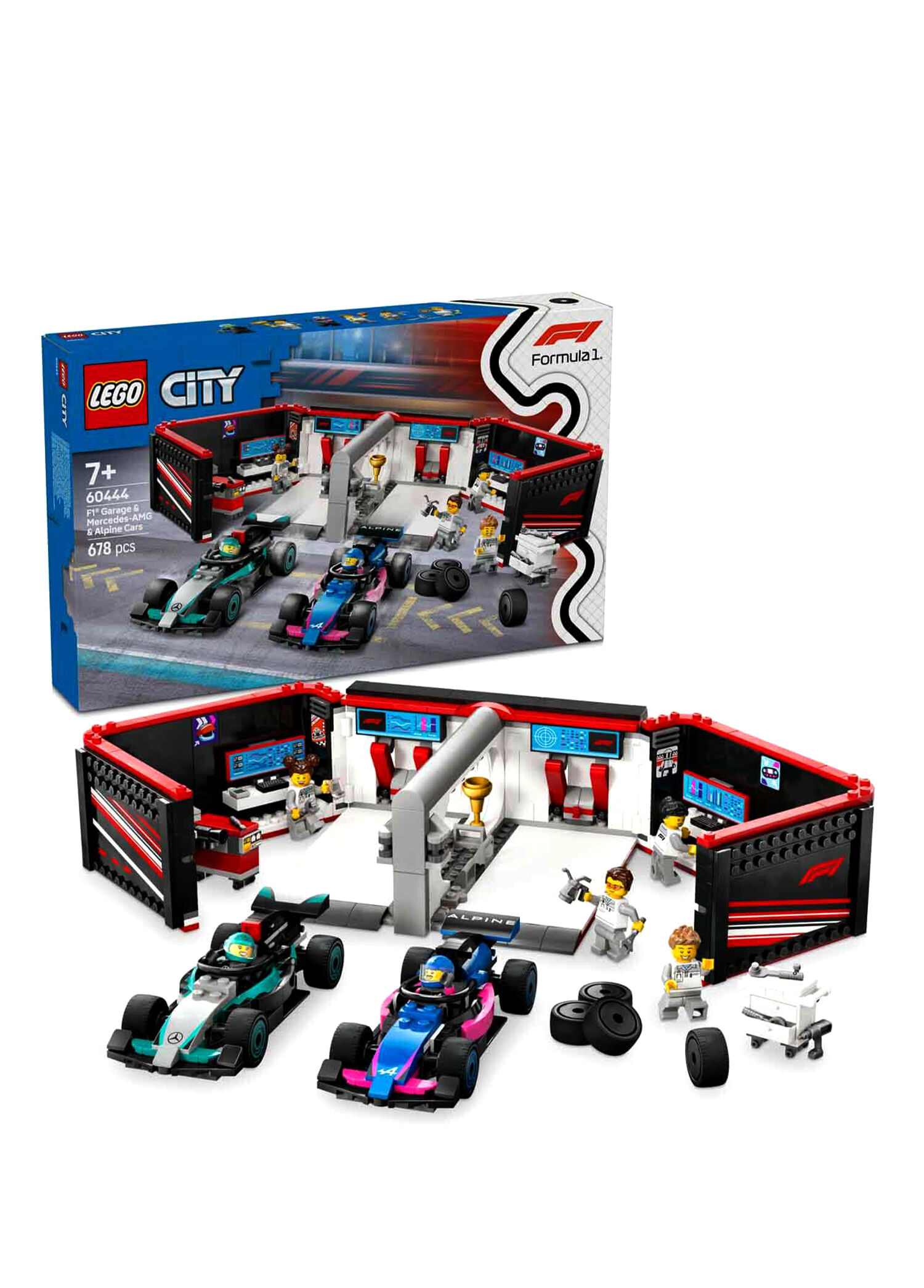 City F1 Garajı ve Mercedes-AMG ve Alpine Arabaları 678 Parça 7+ Yaş Yapı Oyuncağı 60444
