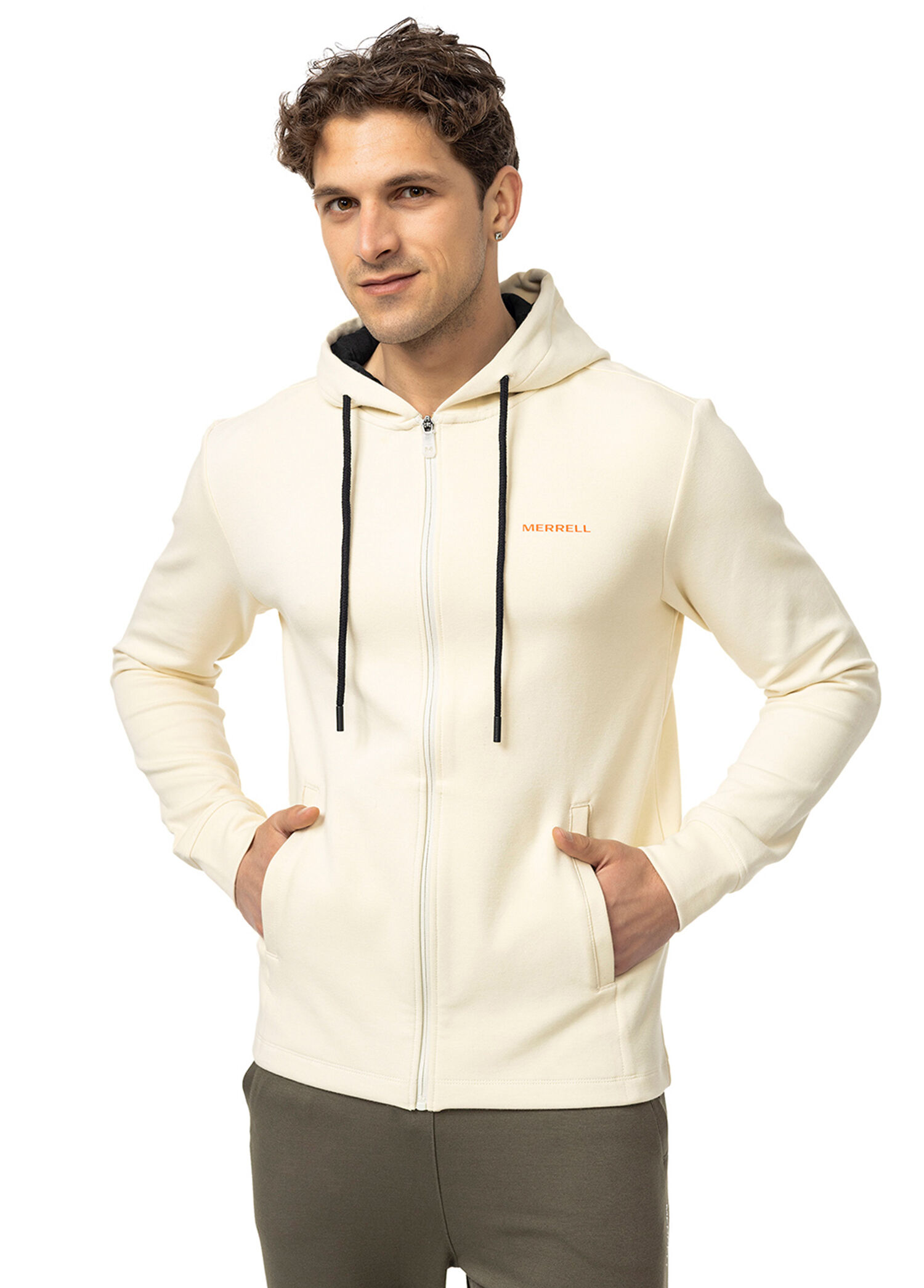 Sting M Bej Fermuarlı Kapüşonlu Erkek Spor Sweatshirt