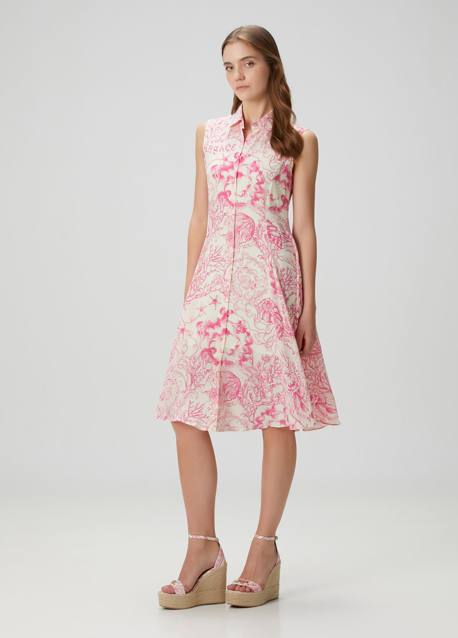 Underwater Barocco Pink Midi Shirt Dress