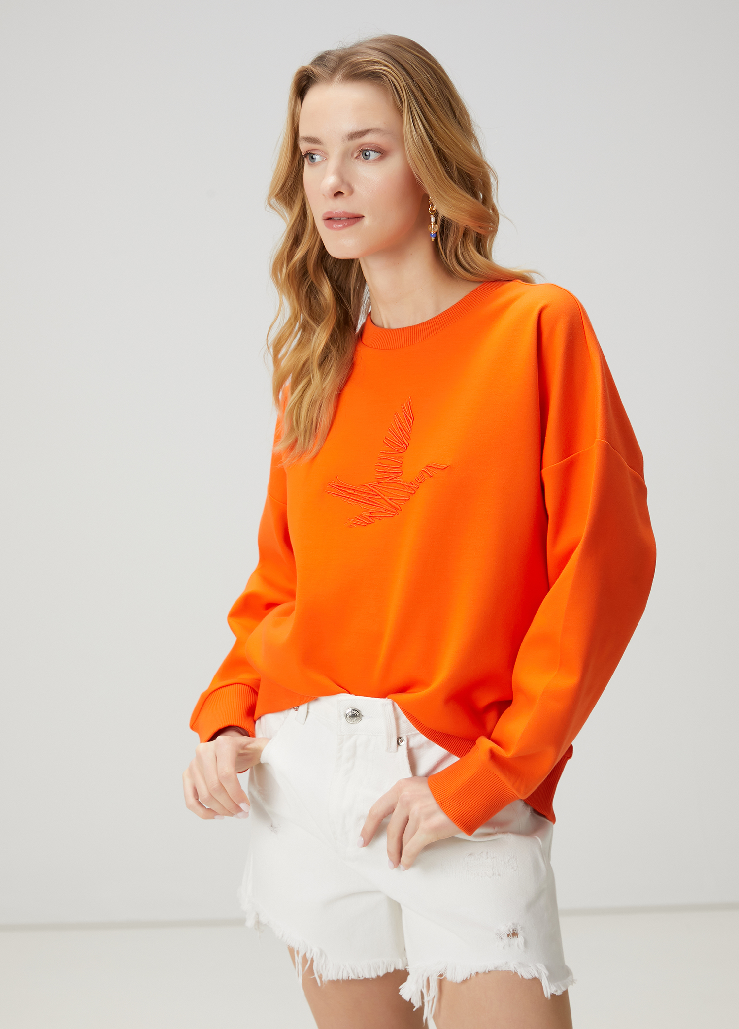 Oversize Mercan Logo Nakışlı Sweatshirt_3