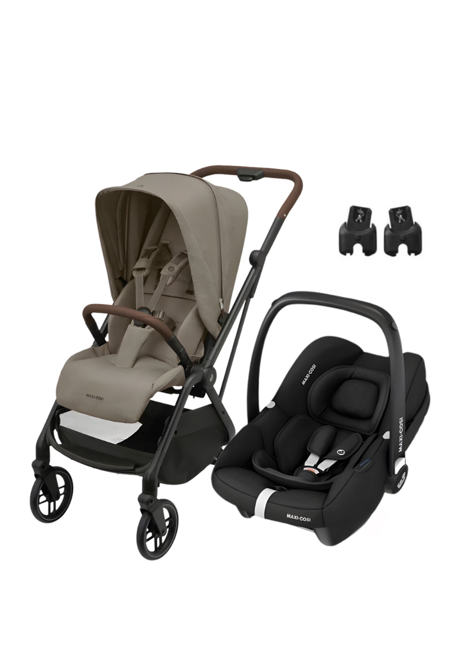 Leona2-Cabriofix I-Size Truffle Black Tek Elle Katlanabilen Ultra Kompakt Çift Yönlü Seyahat Sistem Bebek Arabası