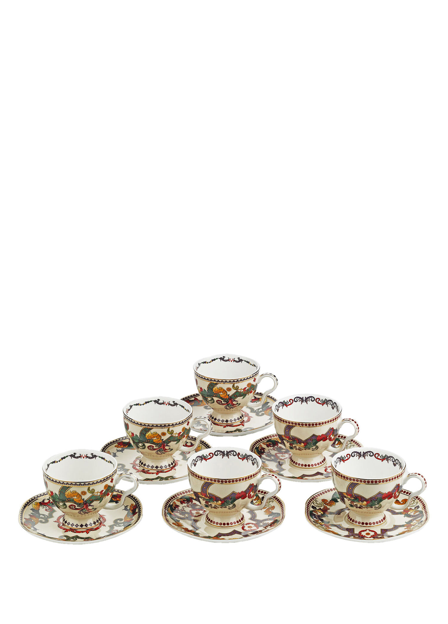 Velora Bone Renkli Porselen 6'lı Çay Fincan Seti