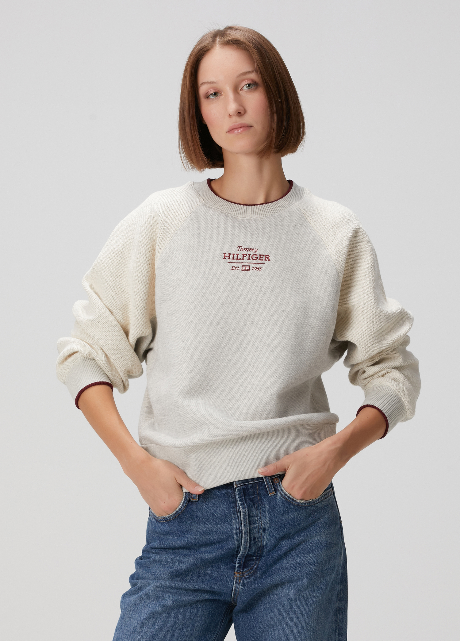 Tommy Hilfiger Regular Texture Grey Ecru Sweatshirt