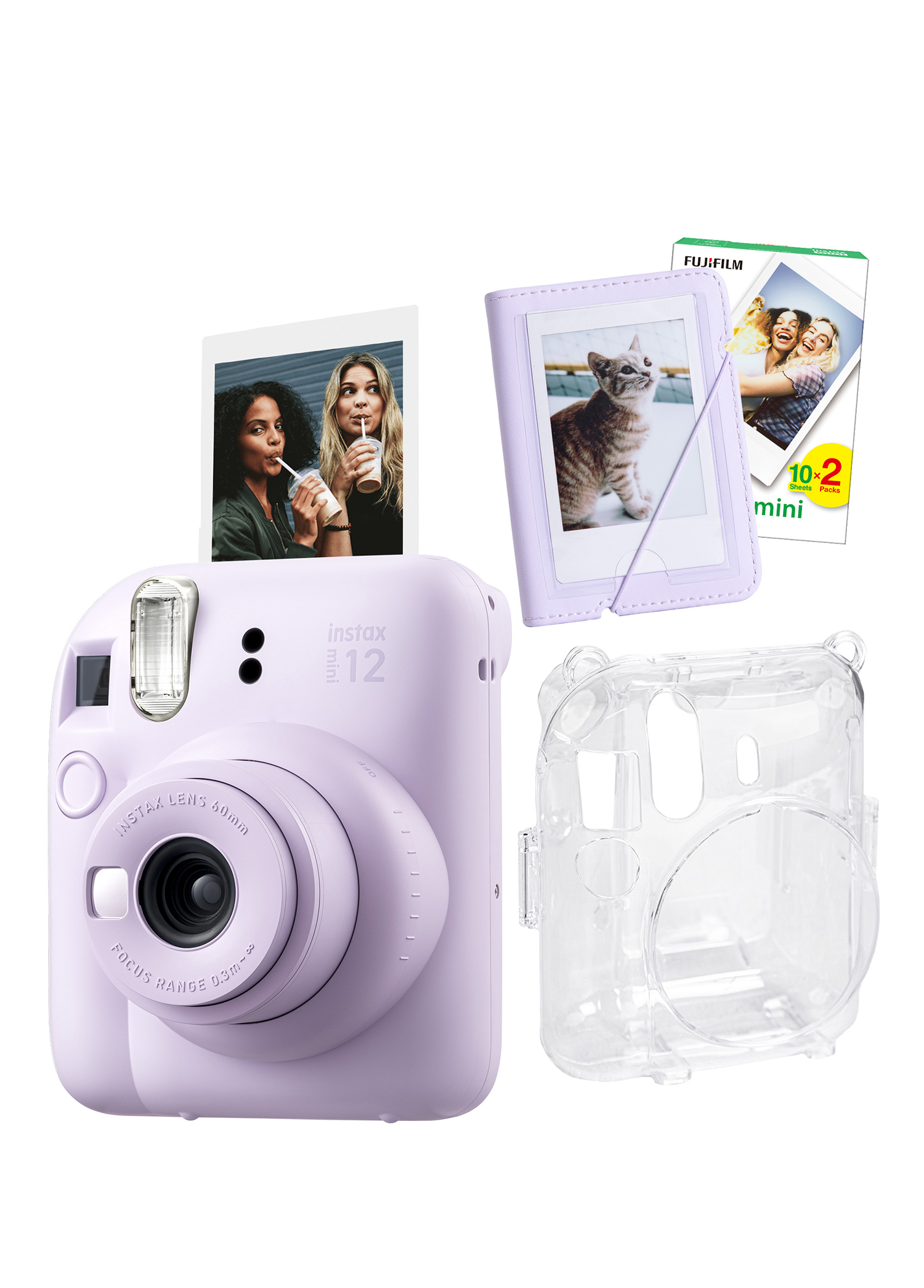 Instax Mini 12 Lila Fotoğraf Makinesi + 20'li Film Mini Albüm ve Şeffaf Kılıf Seti